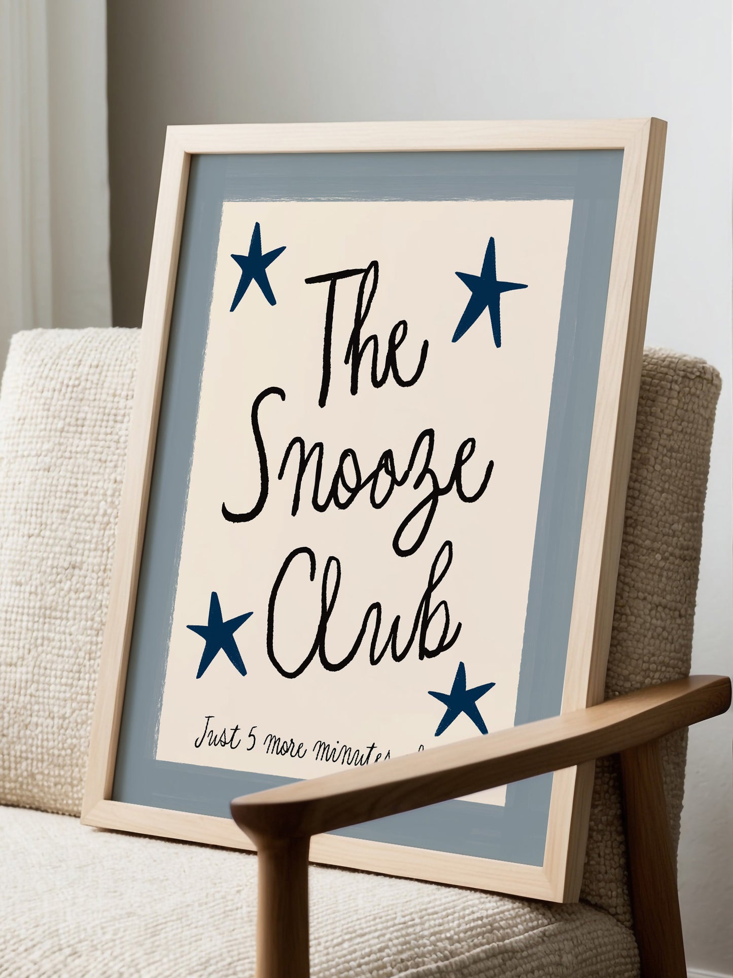 Print with 'The Snooze Club' text and star designs