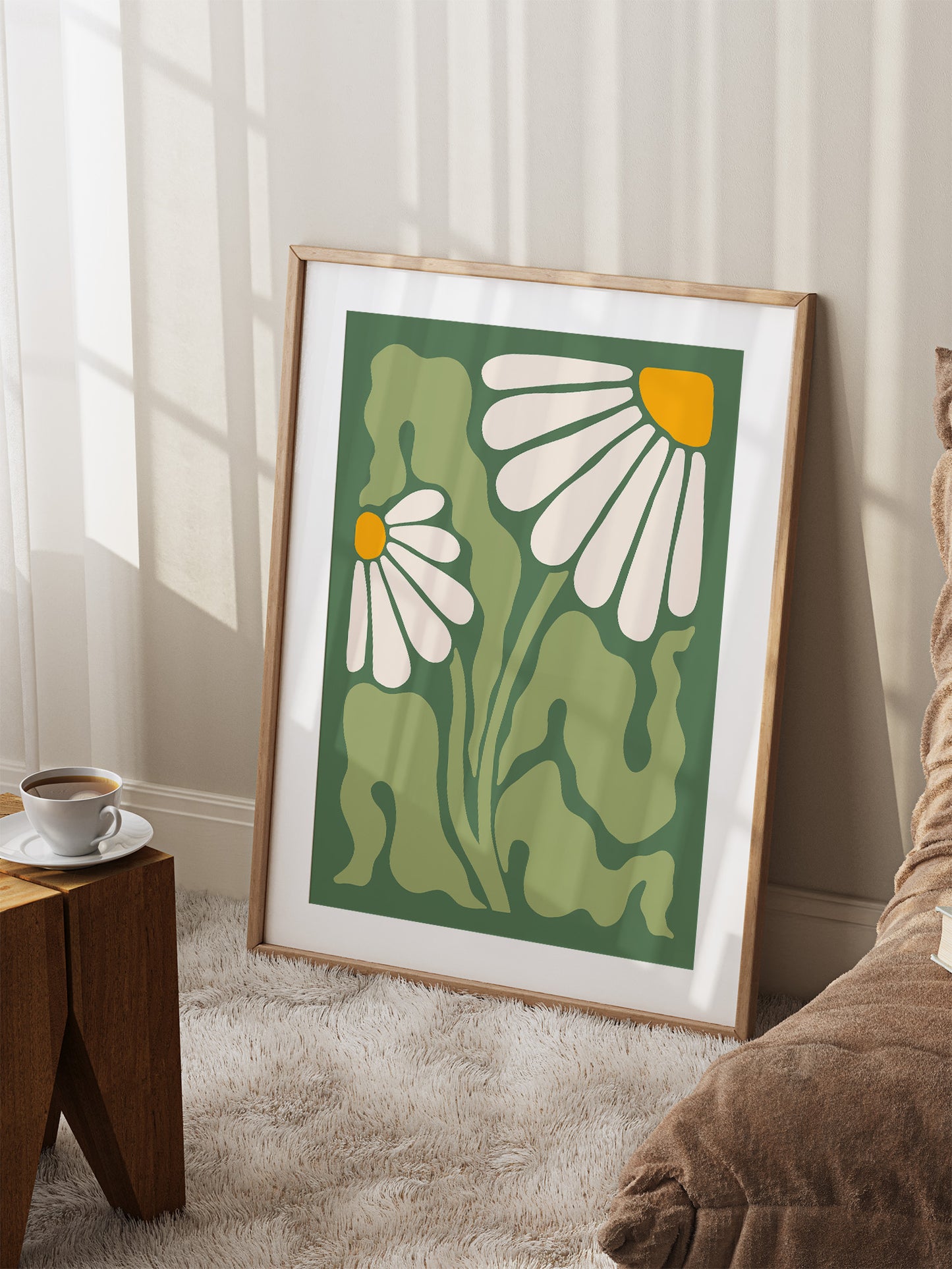 Green And Cream Daisy Print | Download