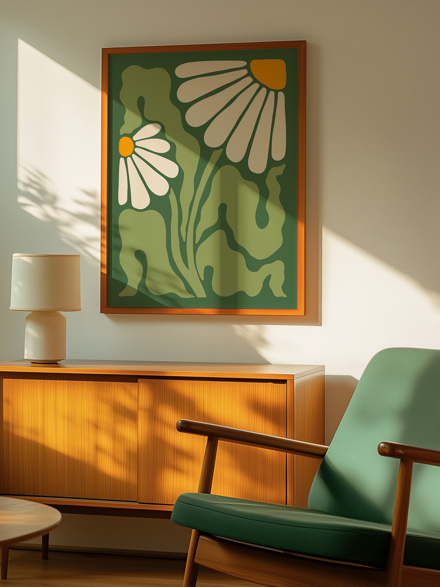 Green Abstract Daisy Print