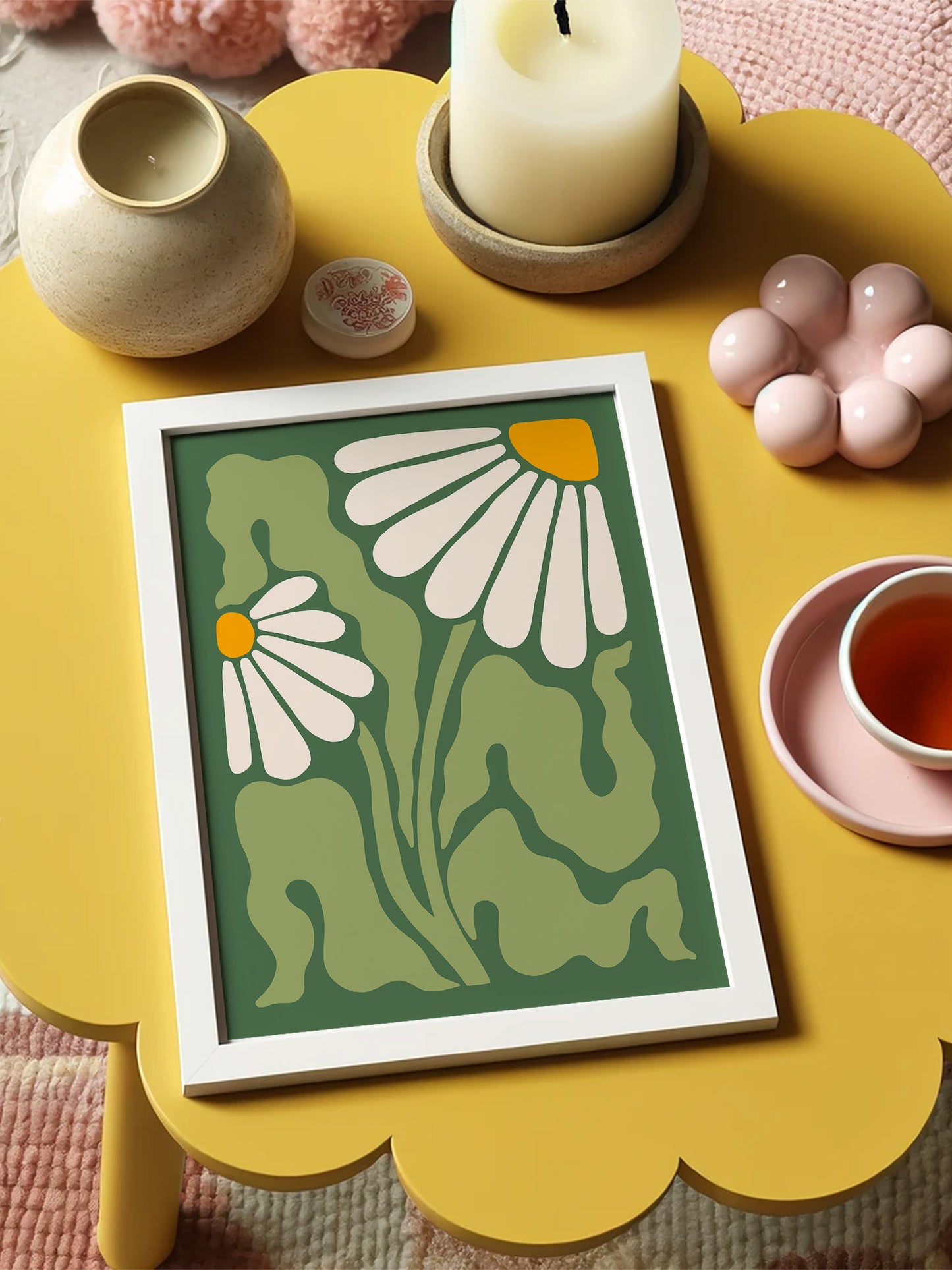 Green Abstract Daisy Print