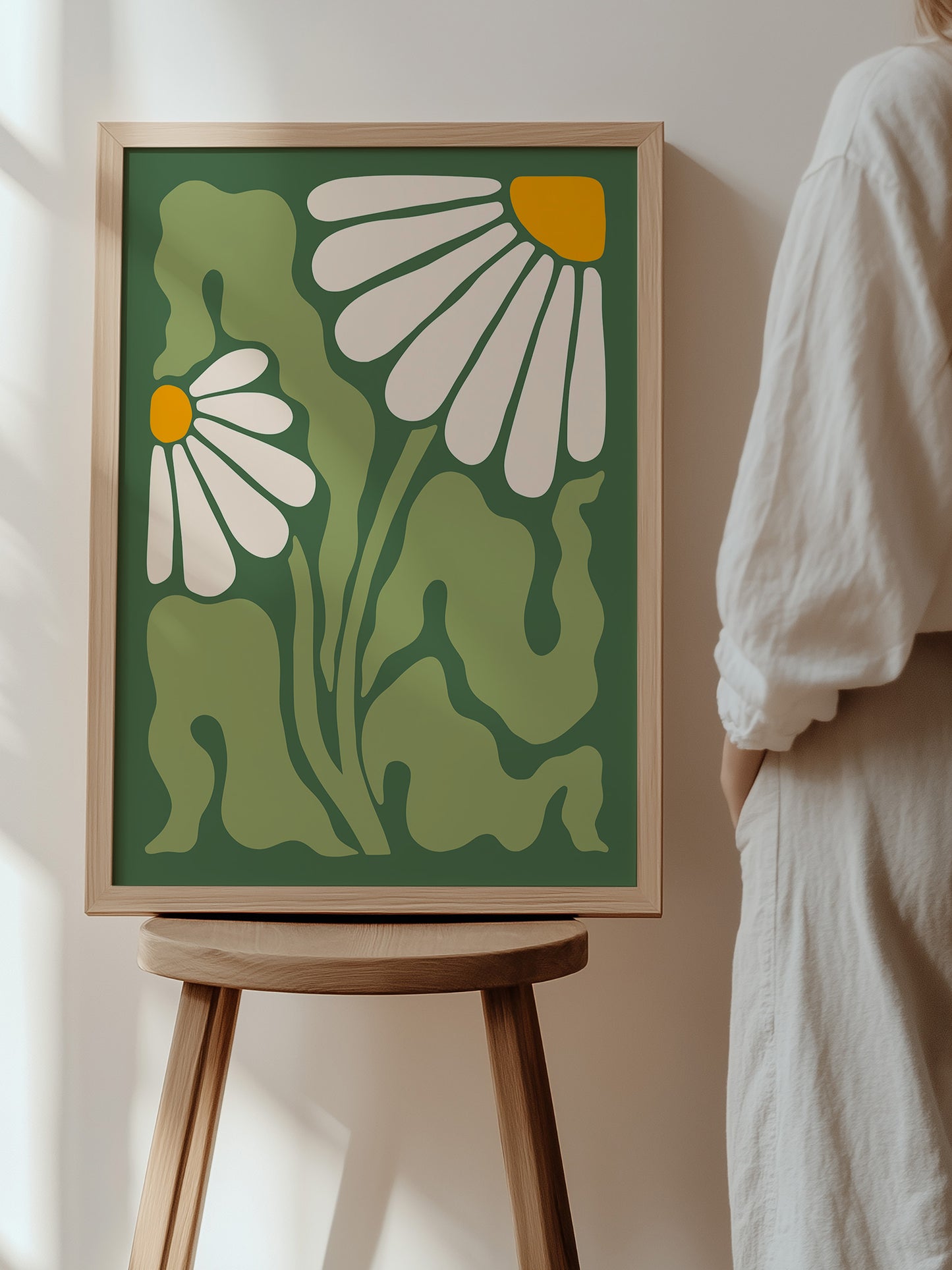 Green And Cream Daisy Print | Download