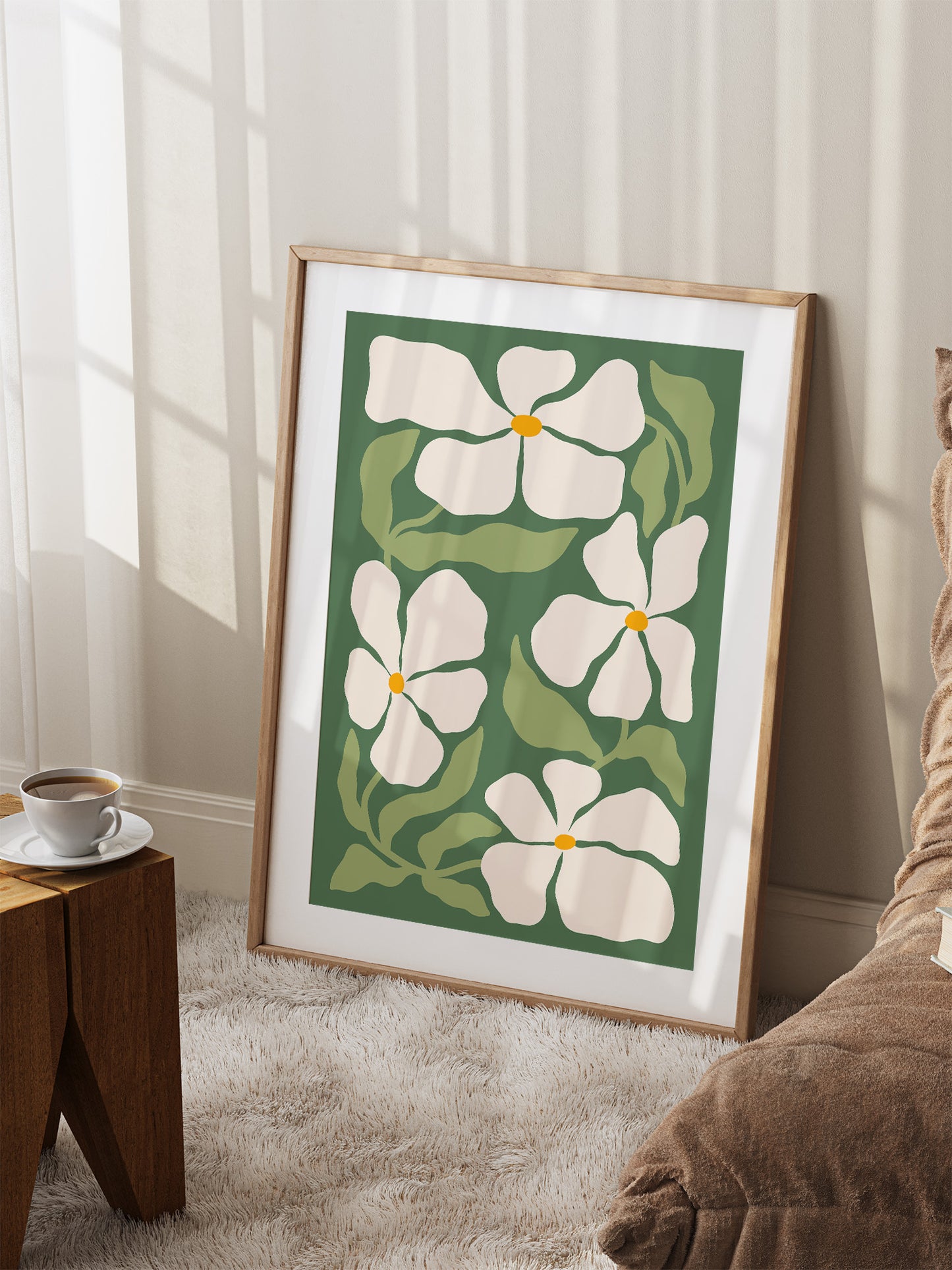 Green And Cream Flowers Print | Download
