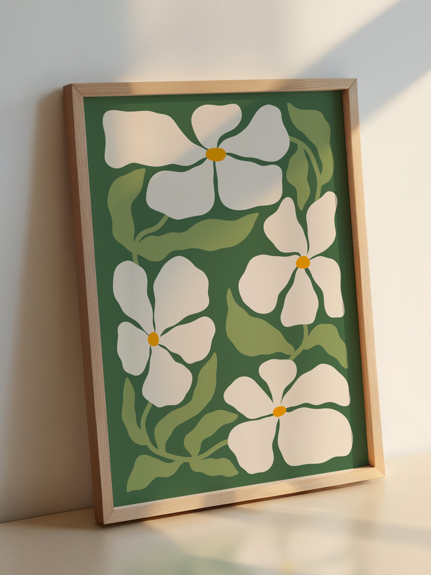 Green And Cream Flowers Print | Download
