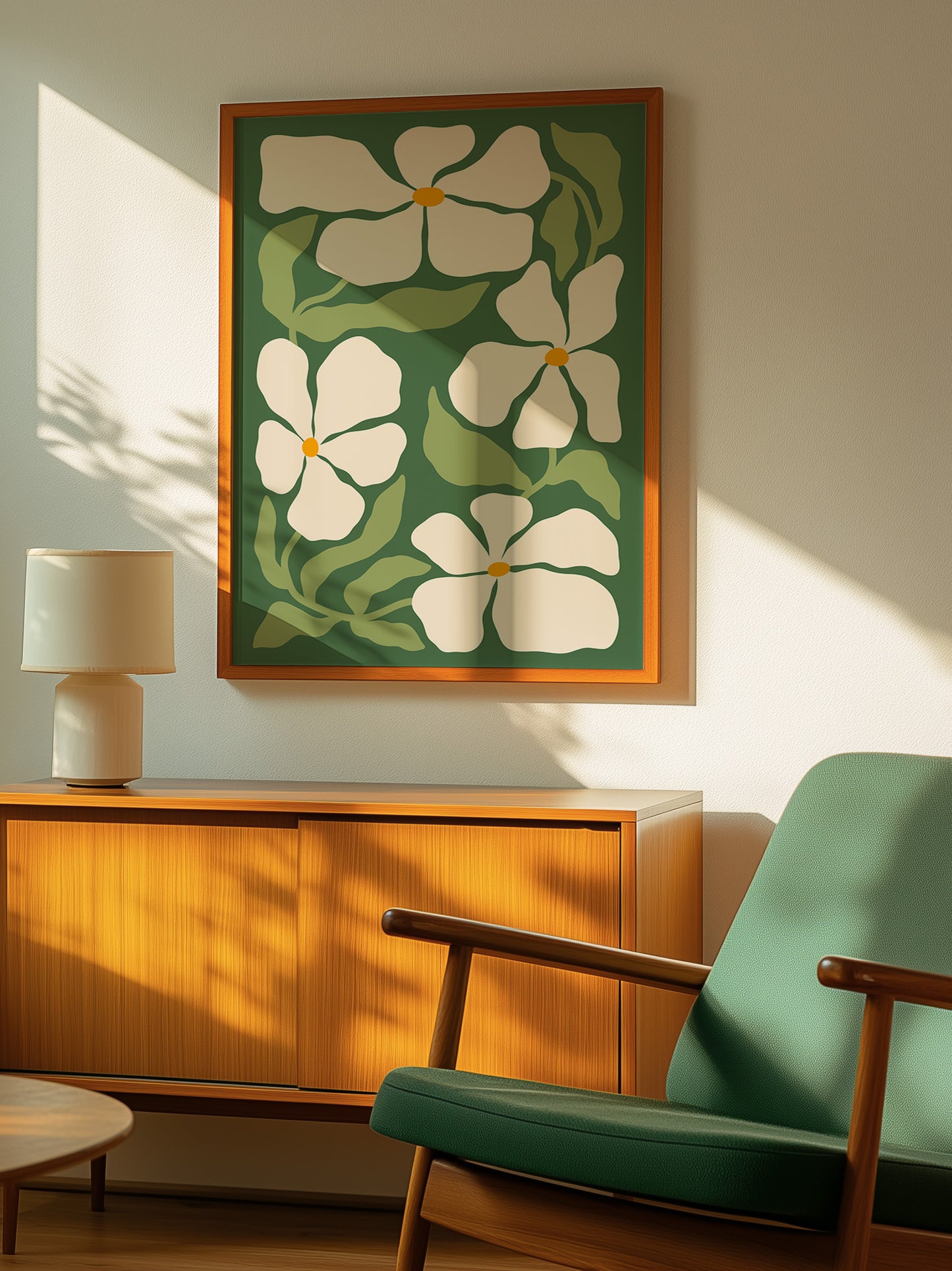 Green Boho Flower Print