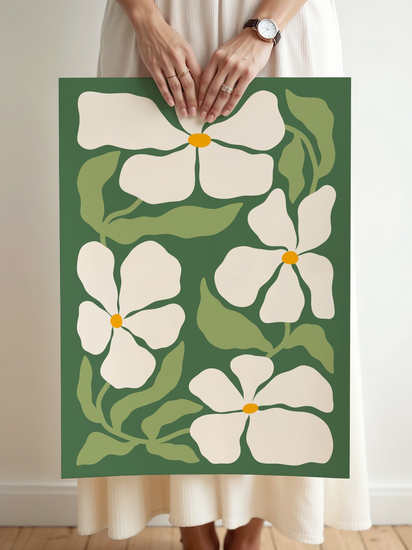 Green Boho Flower Print