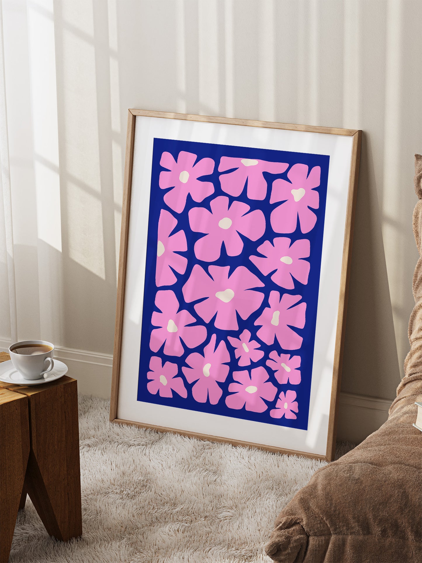 Retro Pink Floral Art Print