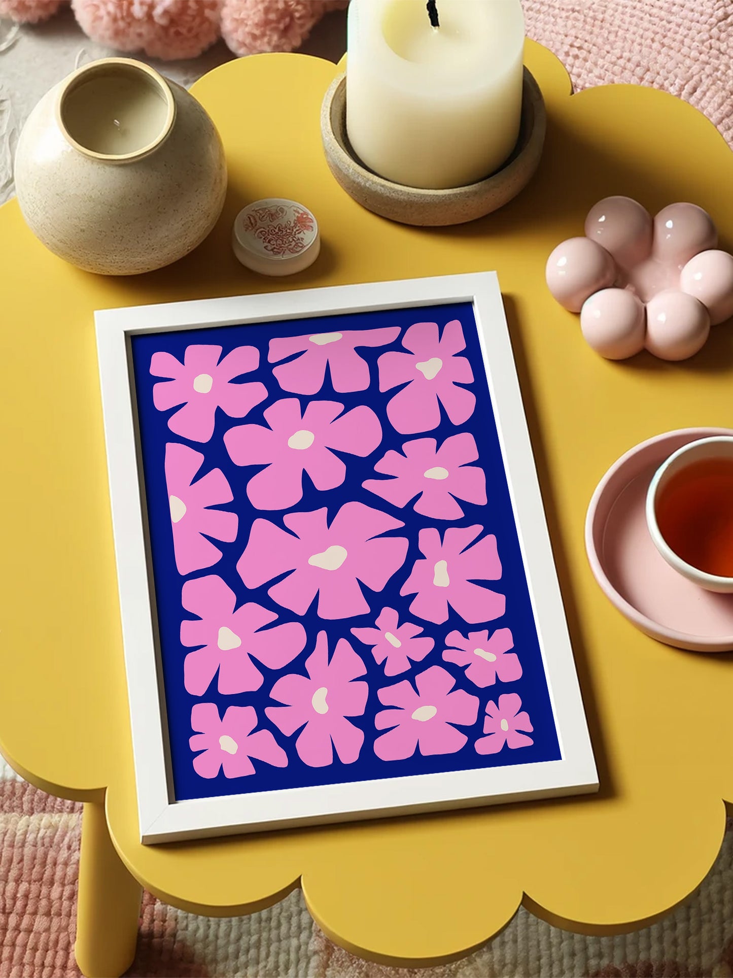 Retro Pink Floral Art Print