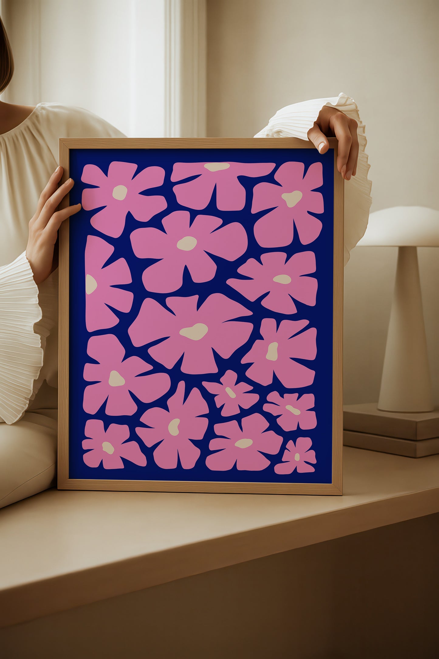 Retro Pink Floral Art Print