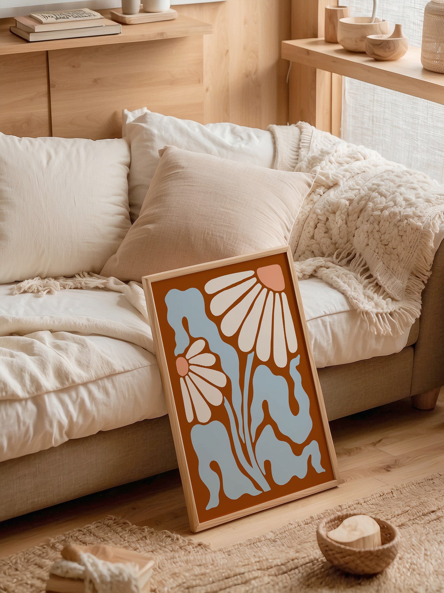 Terracotta Abstract Daisy Poster