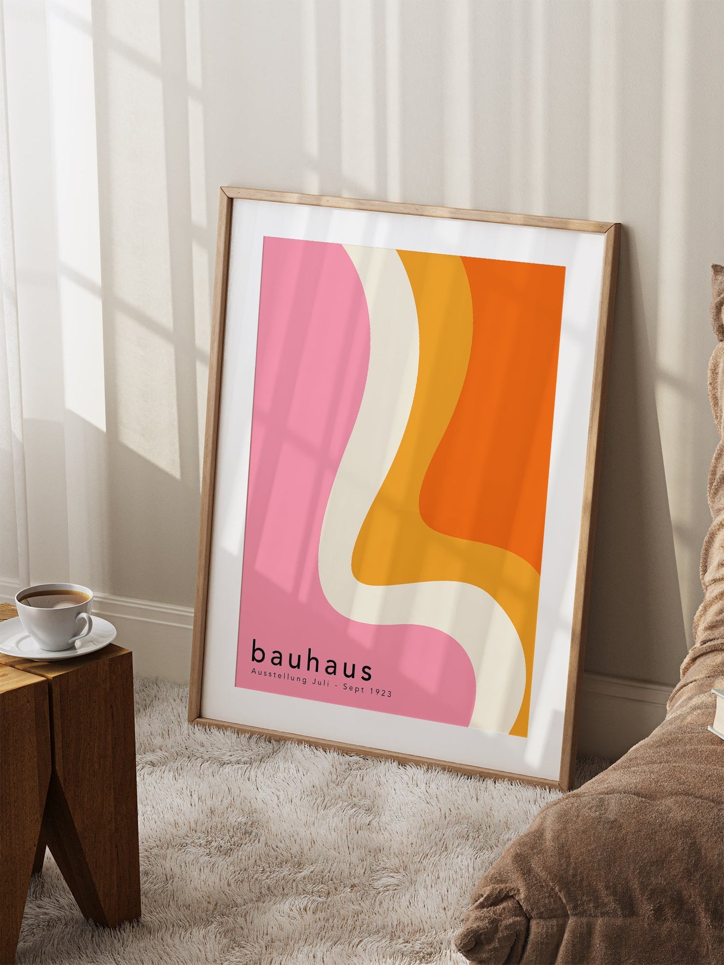 Bauhaus Poster – Pink Curve Colour Block Design Framed Modernist Wall Art