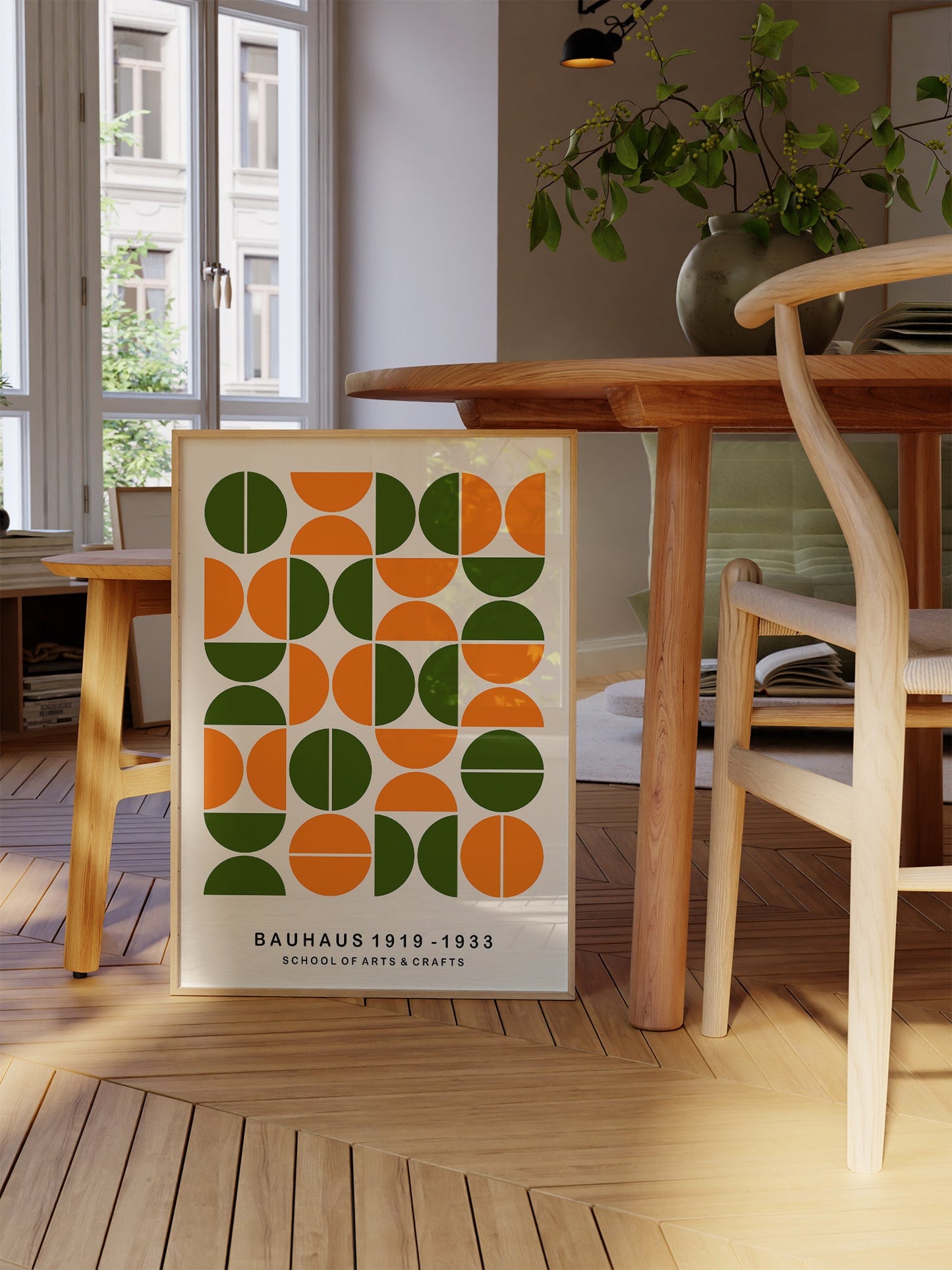 Bauhaus Poster - Mid Century Art Geometric Wall Art Orange Green Design