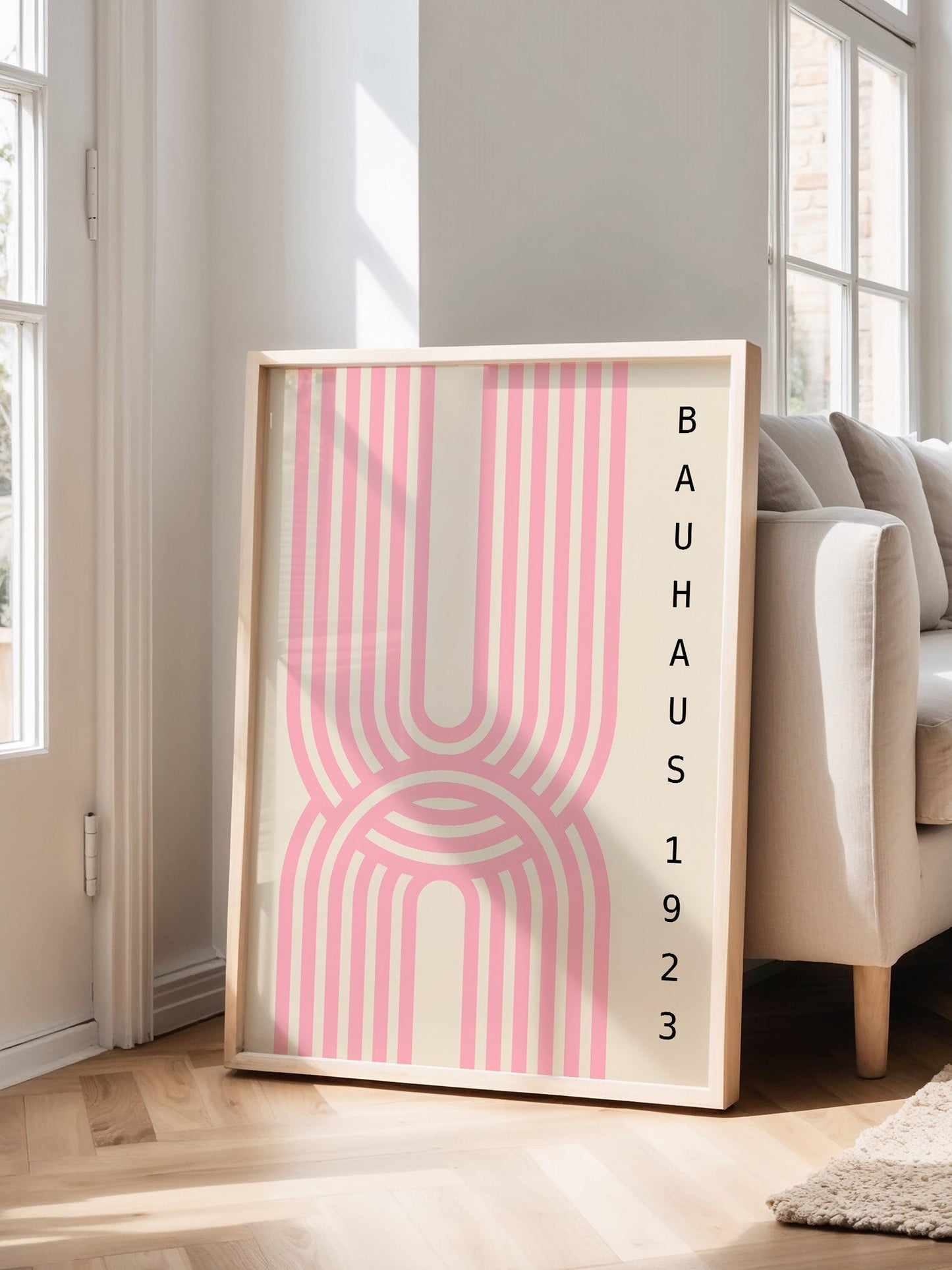 Bauhaus Wall Art – Pastel Pink Geometric Print | Modernist Mid Century Poster, Framed Option