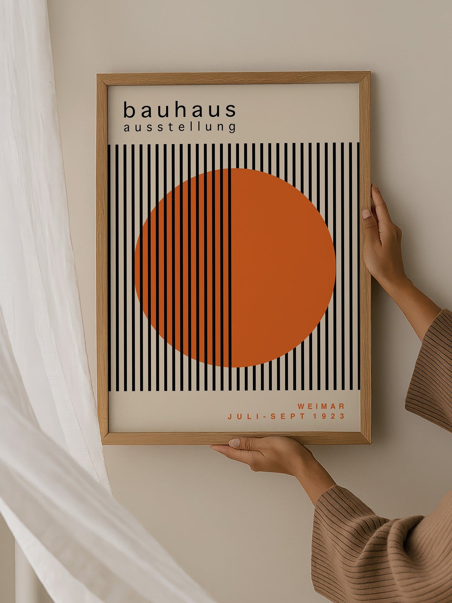 Bauhaus Wall Art – Mid Century Poster with Orange Circle Geometric Print