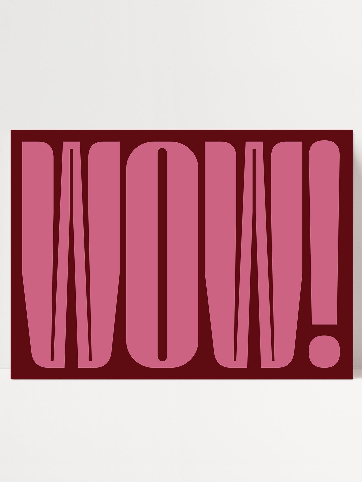 a large, bold, and stylized text that reads "WOW!" in a maroon color.