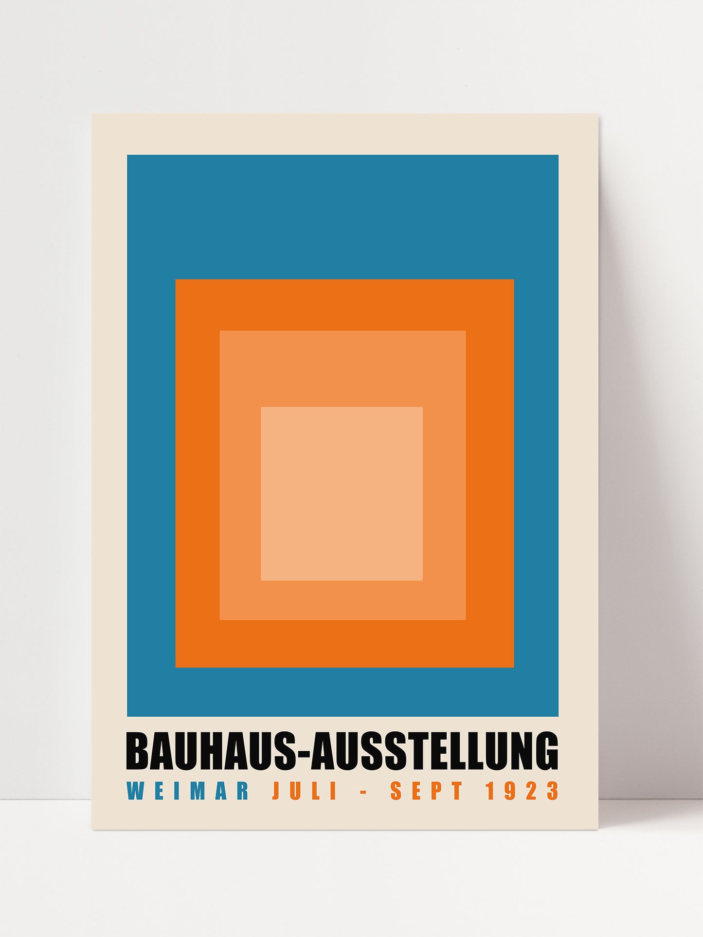 The image is a poster for the Bauhaus-Ausstellung, which was held in Weimar, July, September 1923.
