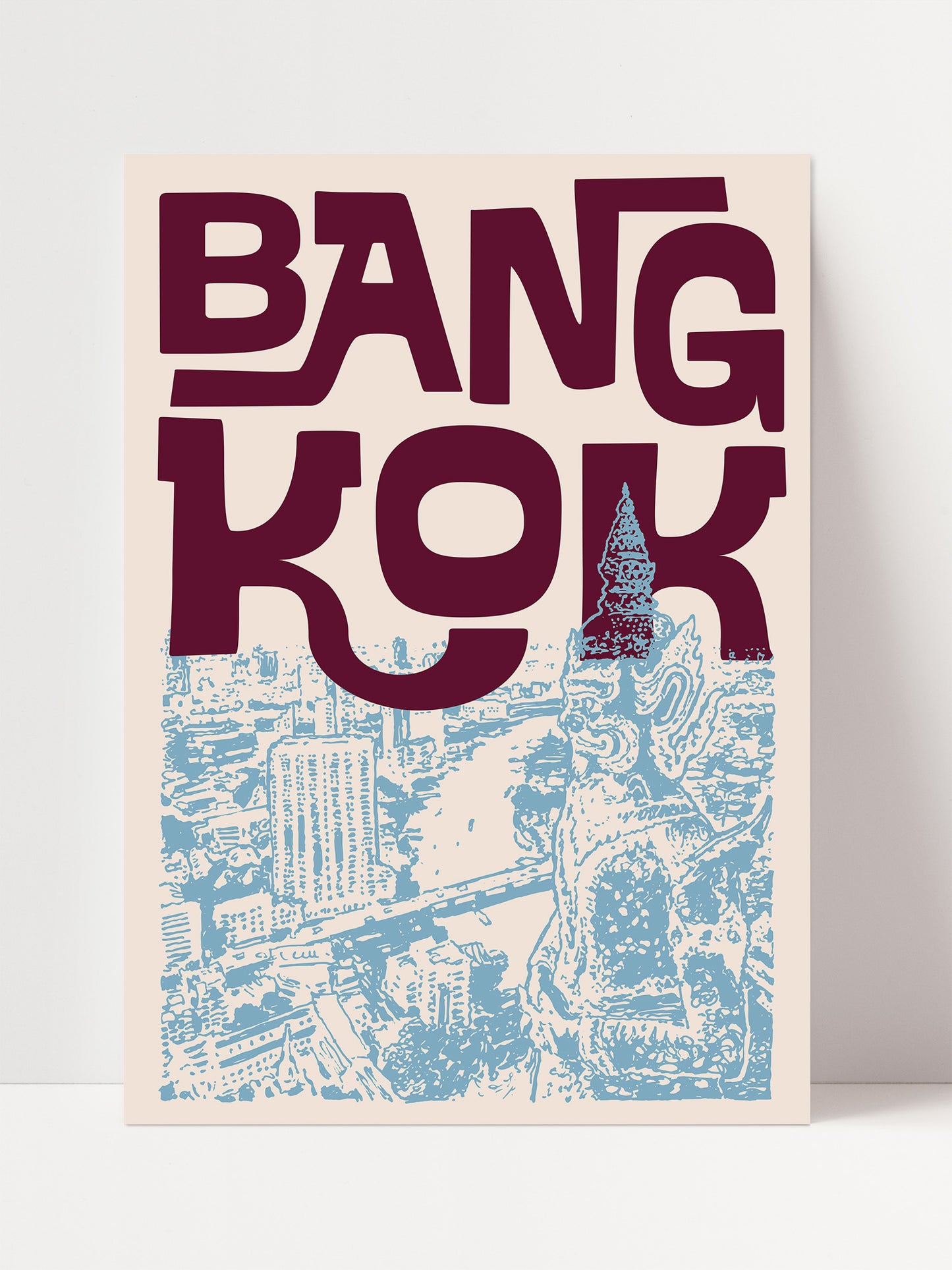 The image is a poster featuring the city of Bangkok, Thailand, with the text "BANG KOK" prominently displayed.