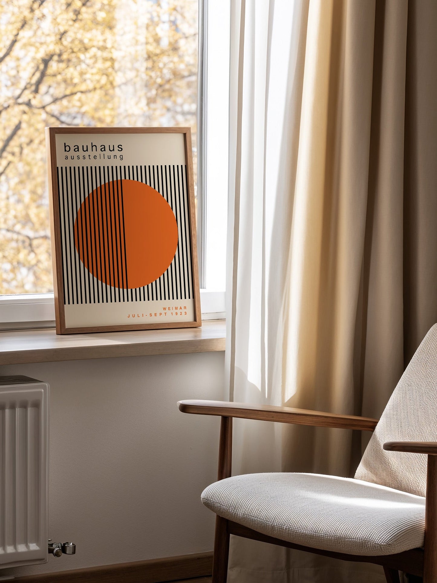 Bauhaus Wall Art – Mid Century Poster with Orange Circle Geometric Print