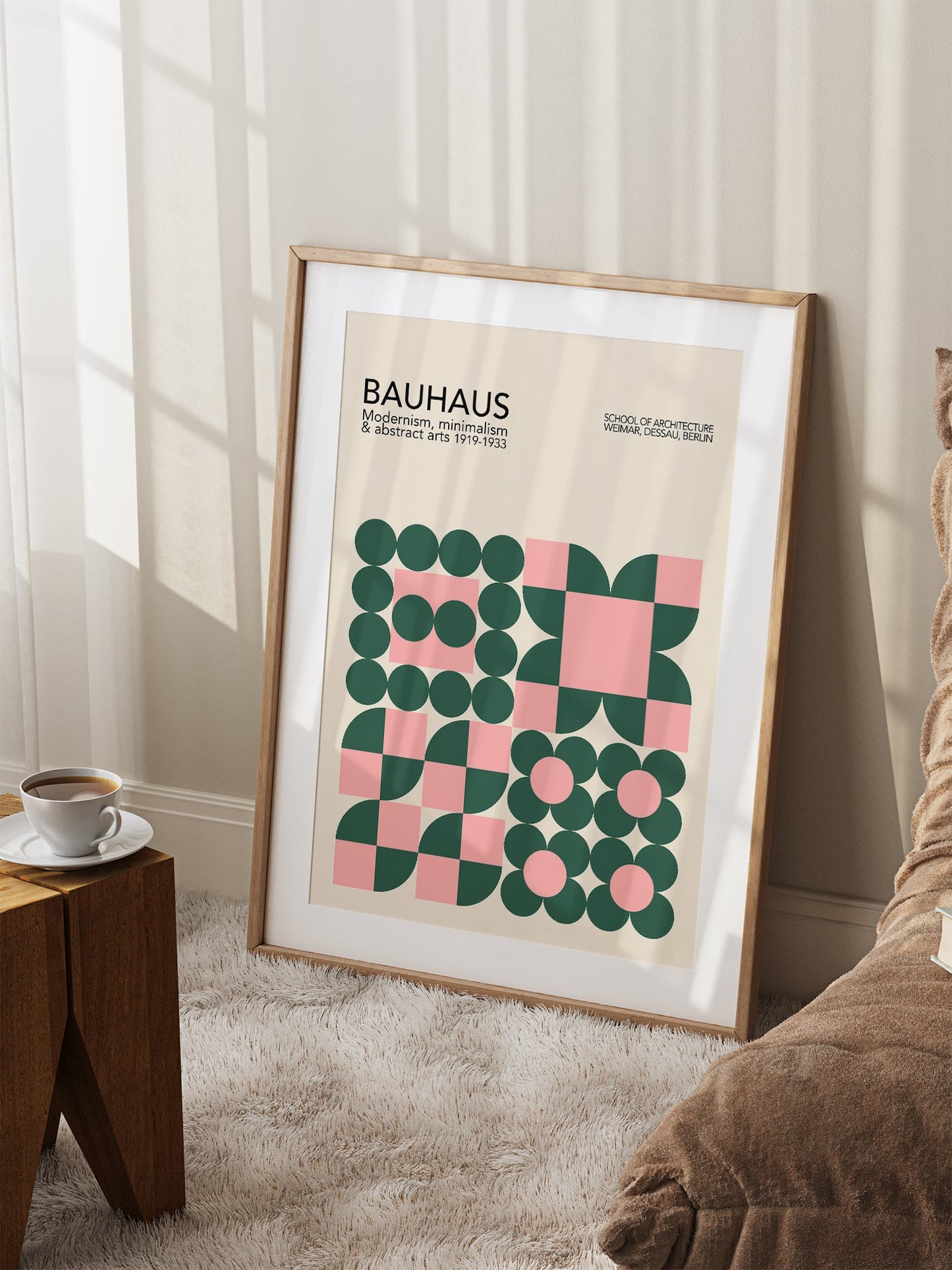 Bauhaus Poster – Green Pink Geometric Wall Art | Modernist Mid Century Print