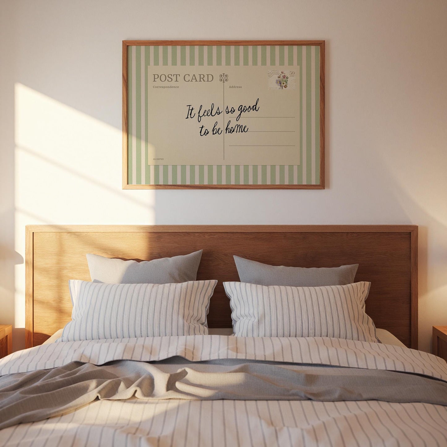 Vintage Postcard Wall Art: Neutral Striped Quote Print | Framed Option