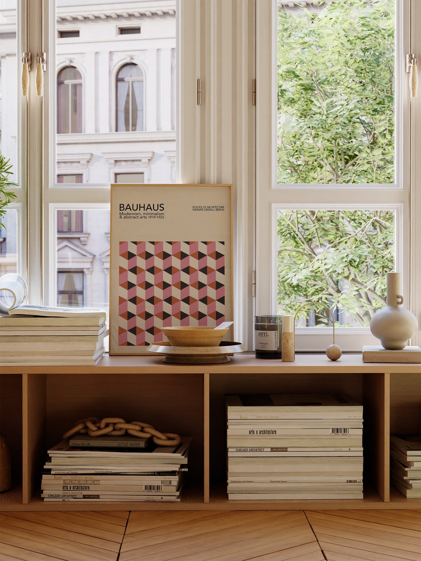 Bauhaus Poster – Modern Geometric Wall Art | Pink Mid Century Print