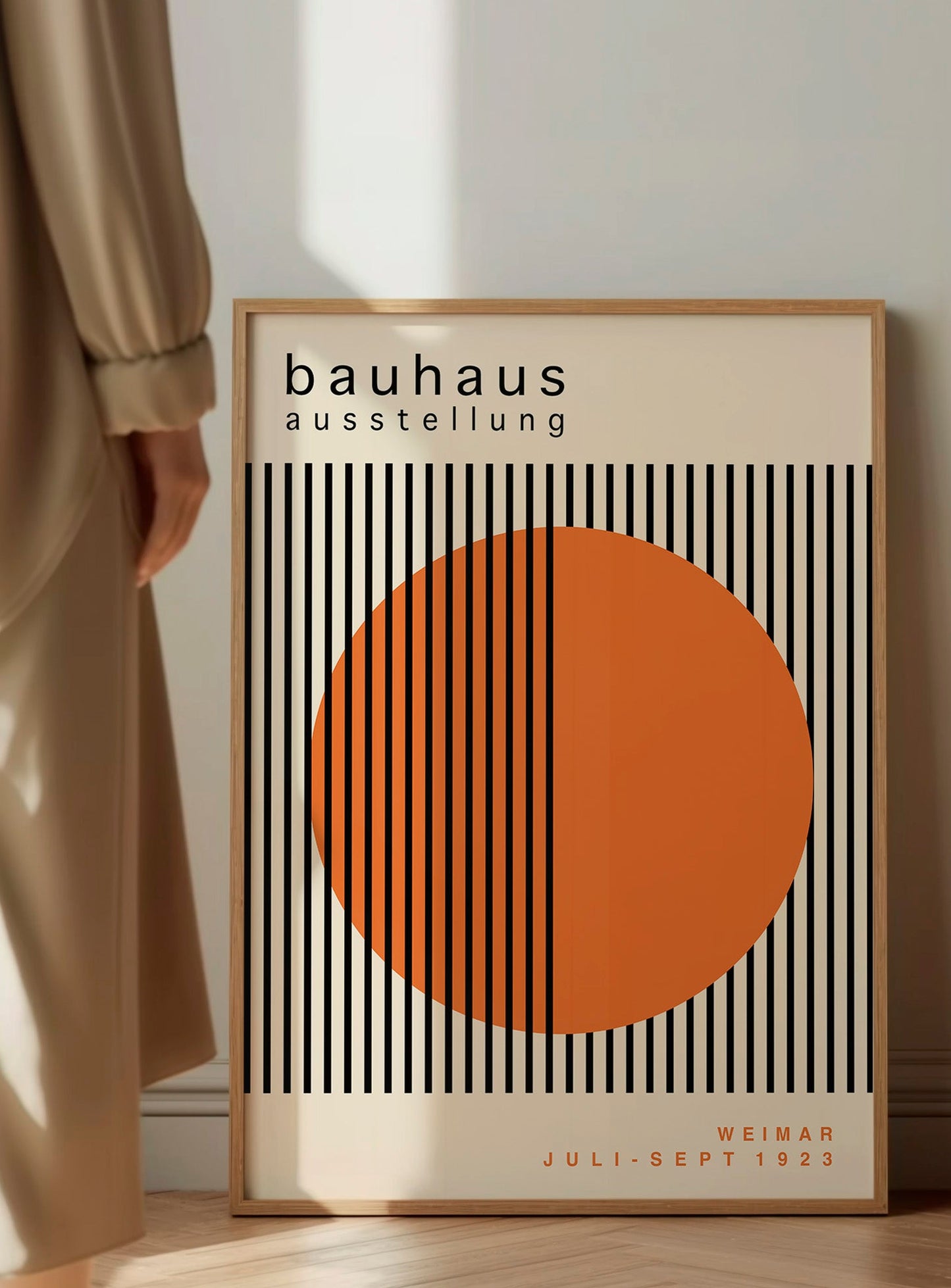 Bauhaus Wall Art – Mid Century Poster with Orange Circle Geometric Print