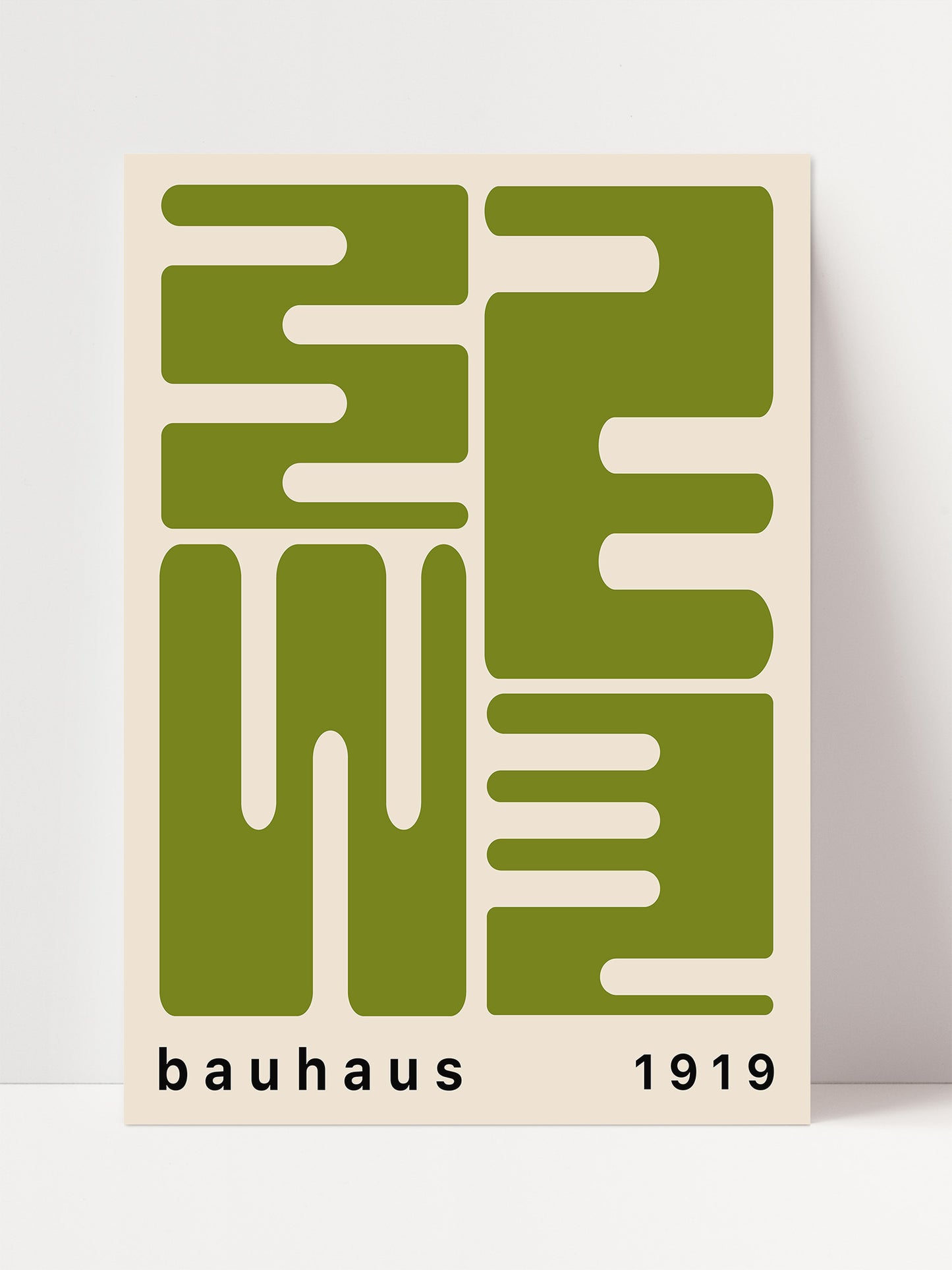 The image is a poster for the Bauhaus school of design, created in 1919.