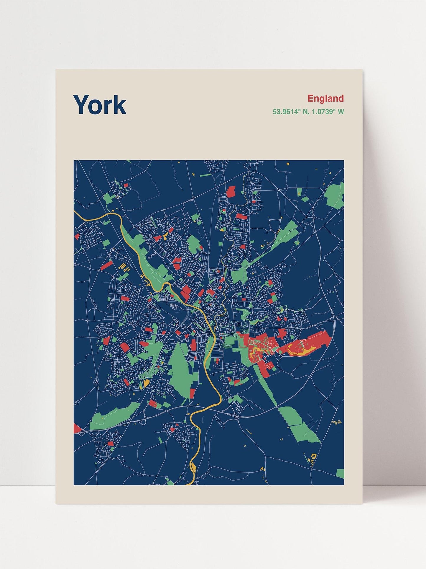 The image is a colorful map of York, England, depicting the city's streets, landmarks, and neighborhoods in a stylized and vibrant manner.