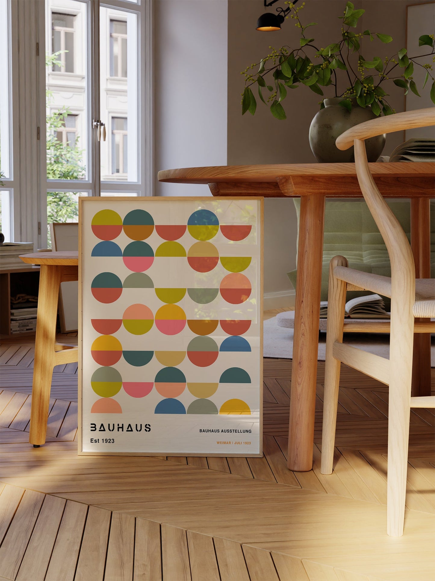 Bauhaus Poster - Multicolour Semi Circles Geometric Wall Art Framed Poster