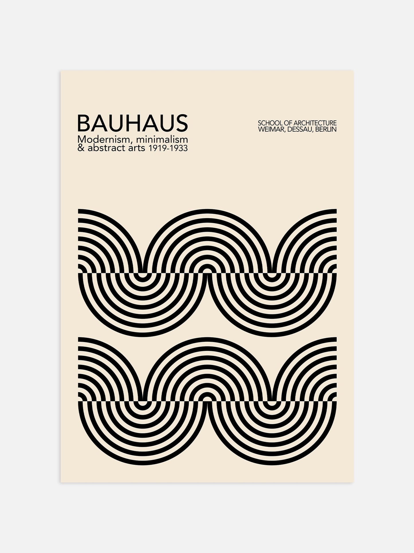 Bauhaus Poster Black - Curved Stripes Design | Mid Century Geometric Wall Art