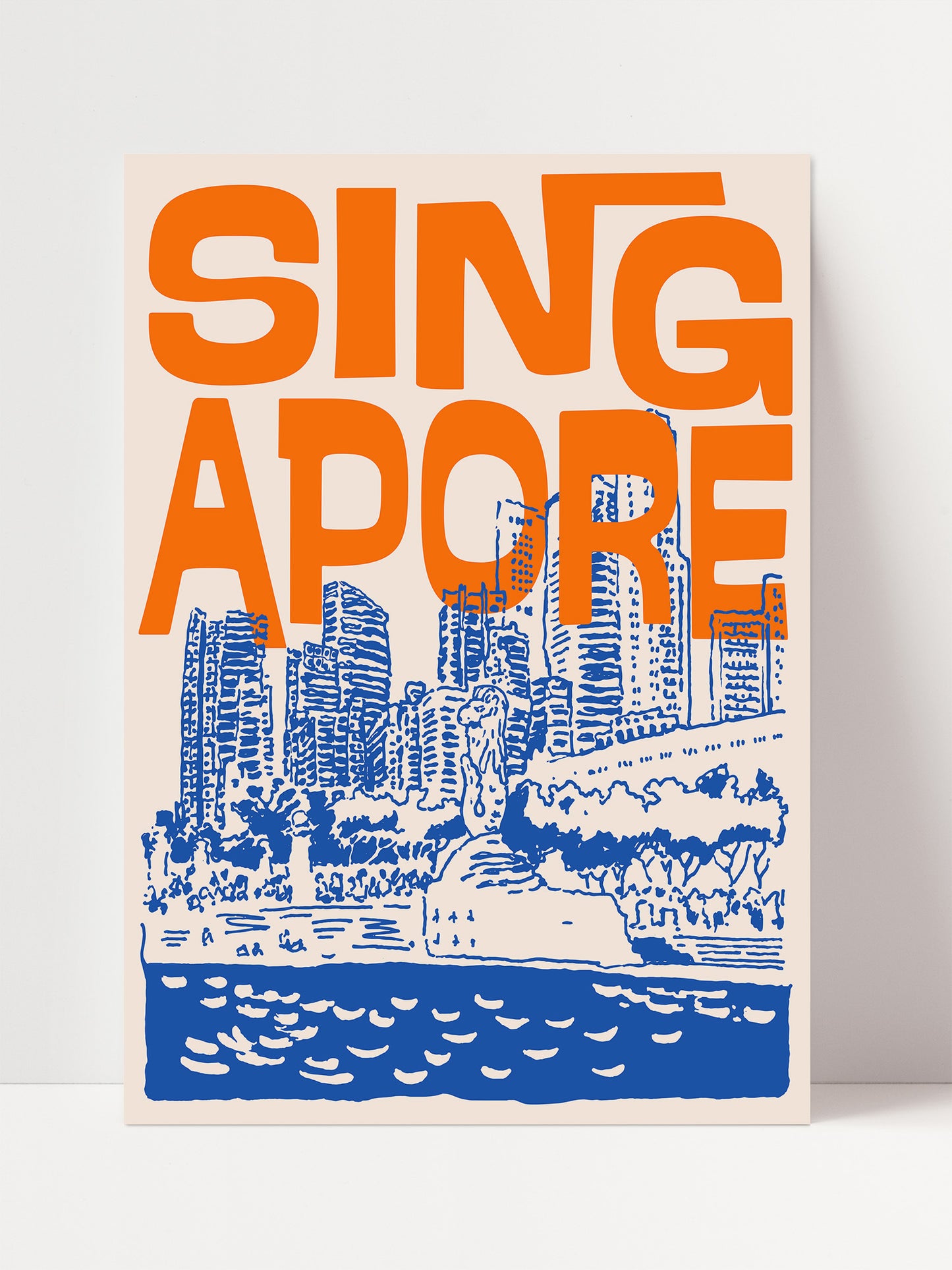 The image is a poster featuring a cityscape with a body of water in the foreground.