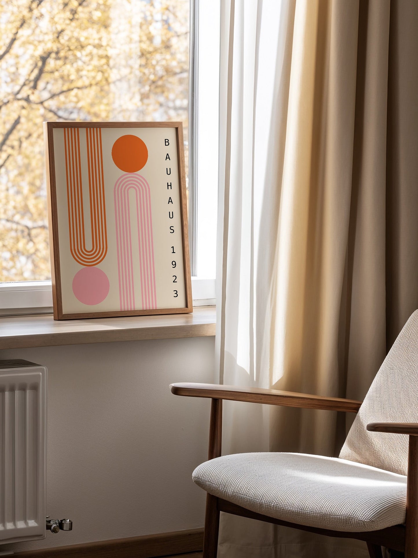 Bauhaus Wall Art – Modernist Geometric Print | Pink Orange Mid Century Poster