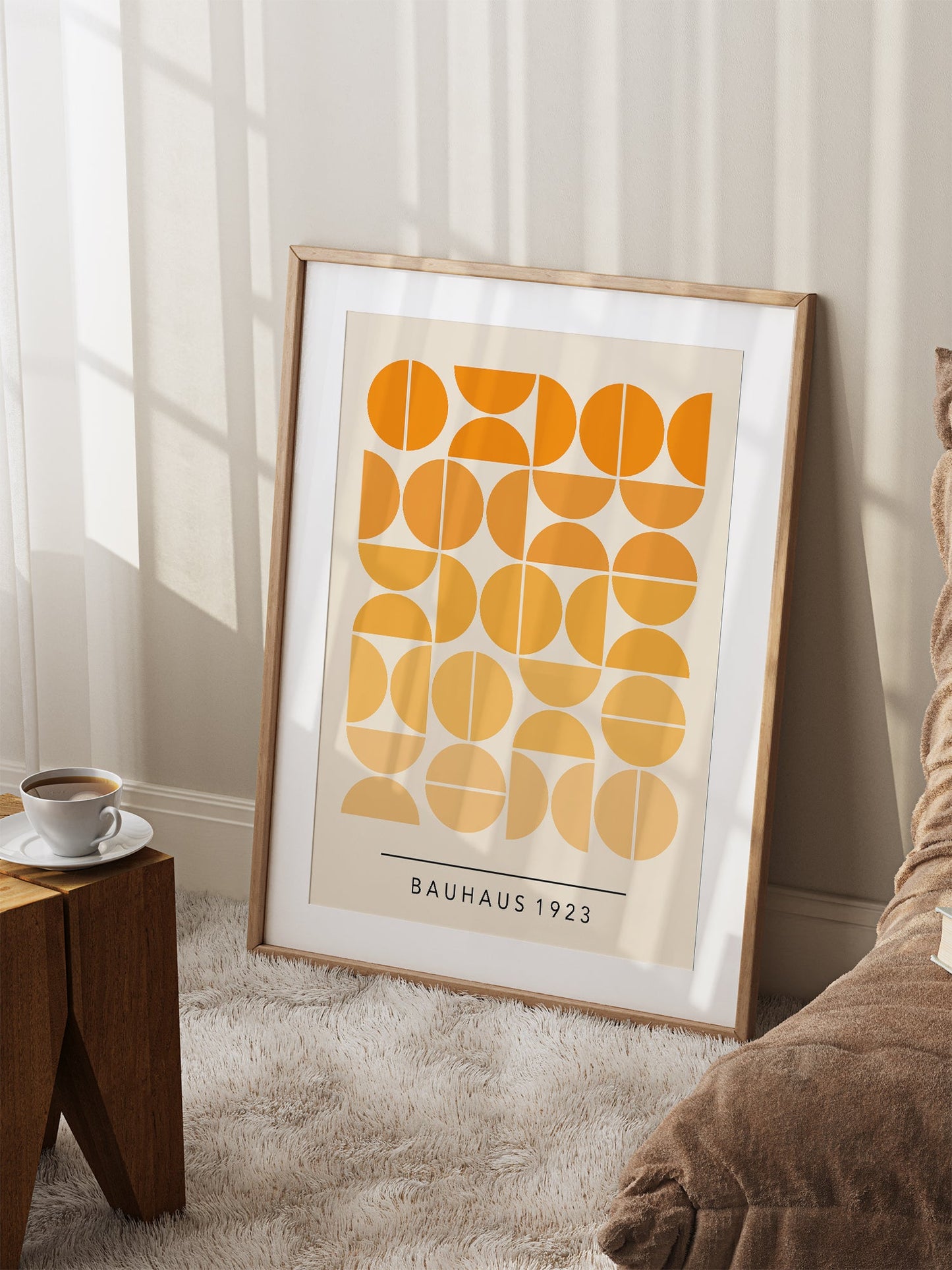 Bauhaus Poster Featuring Orange Semi Circles | Mid Century Wall Art Print