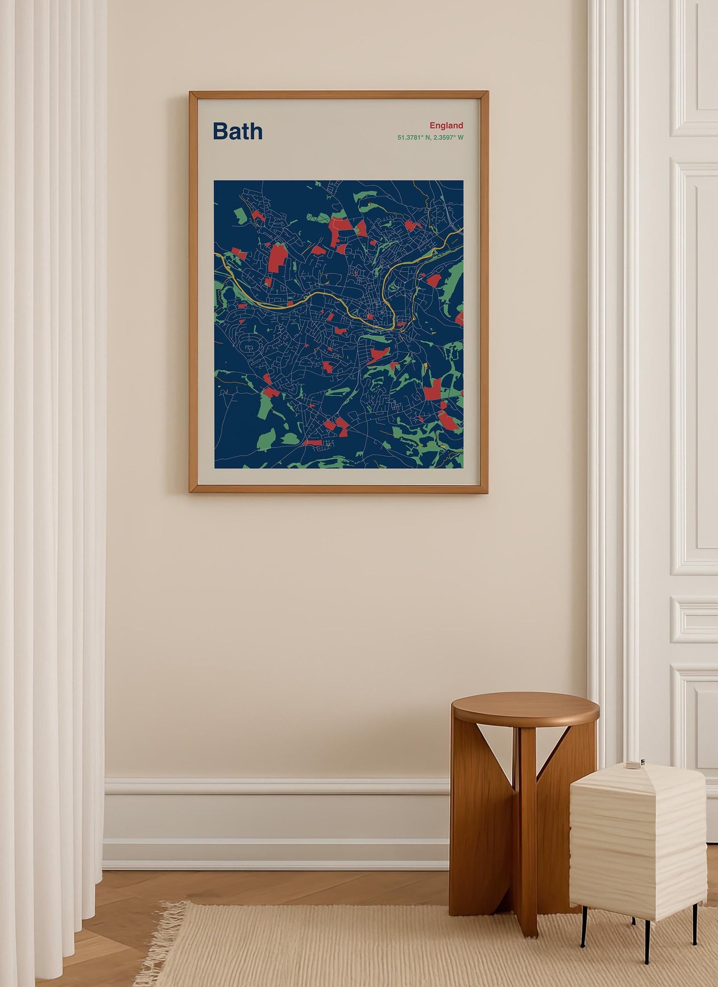Bath UK Map Print, Minimalist Style (Matte Paper, Framed or Unframed)