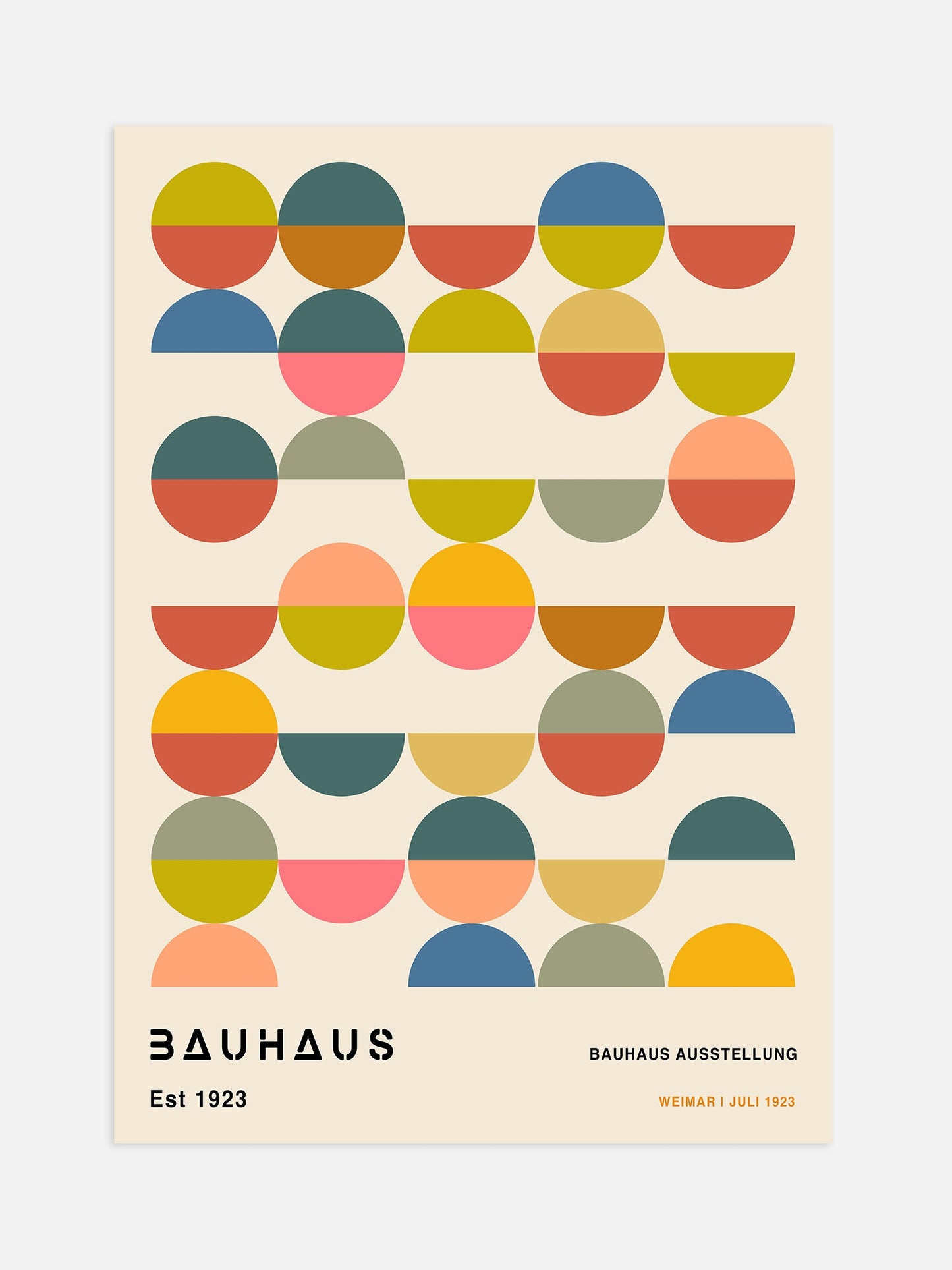 Bauhaus Poster - Multicolour Semi Circles Geometric Wall Art Framed Poster