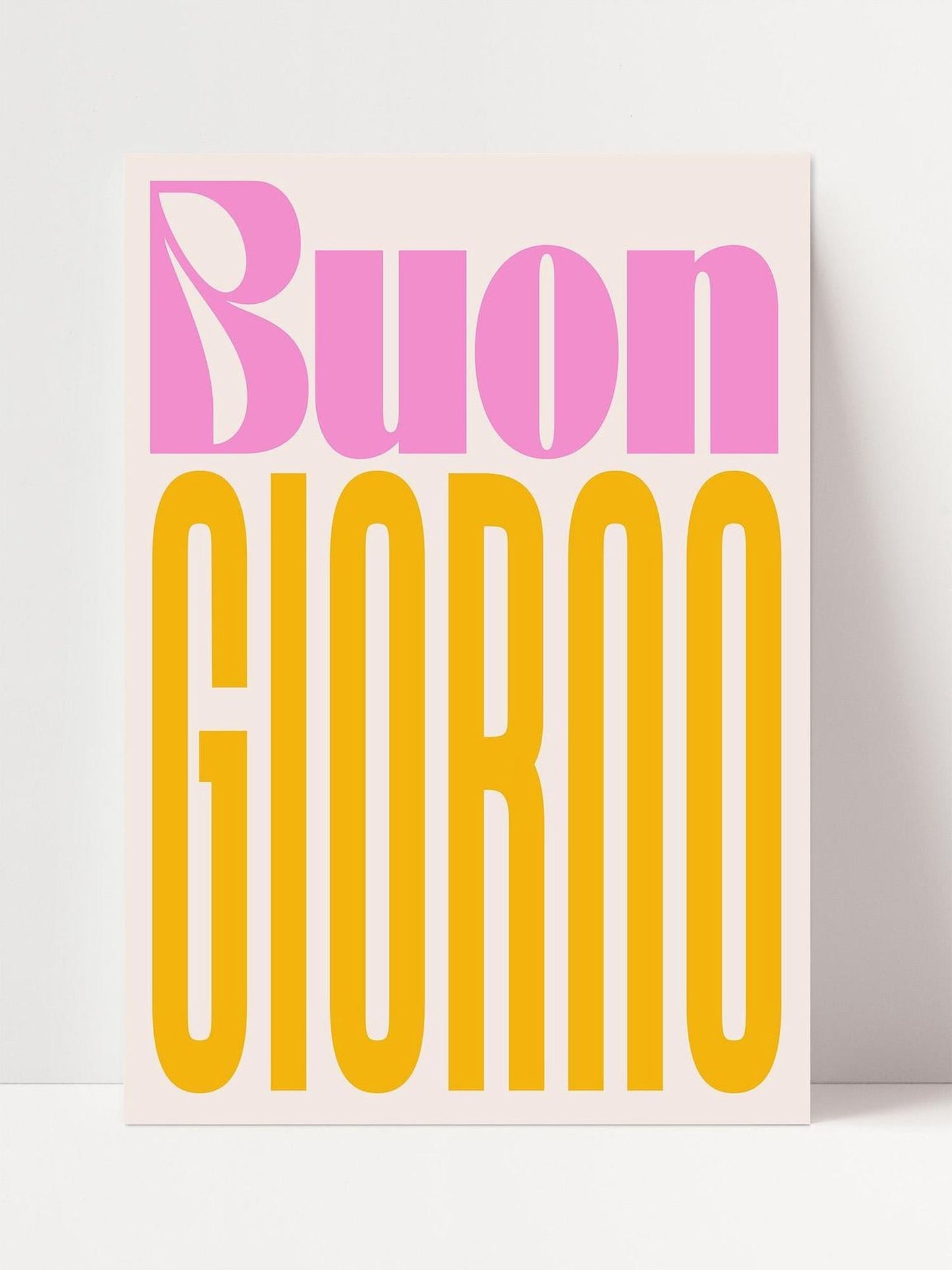 a large, bold, and colorful text that reads "Buon Giornaro", which is a greeting commonly used in Italian.