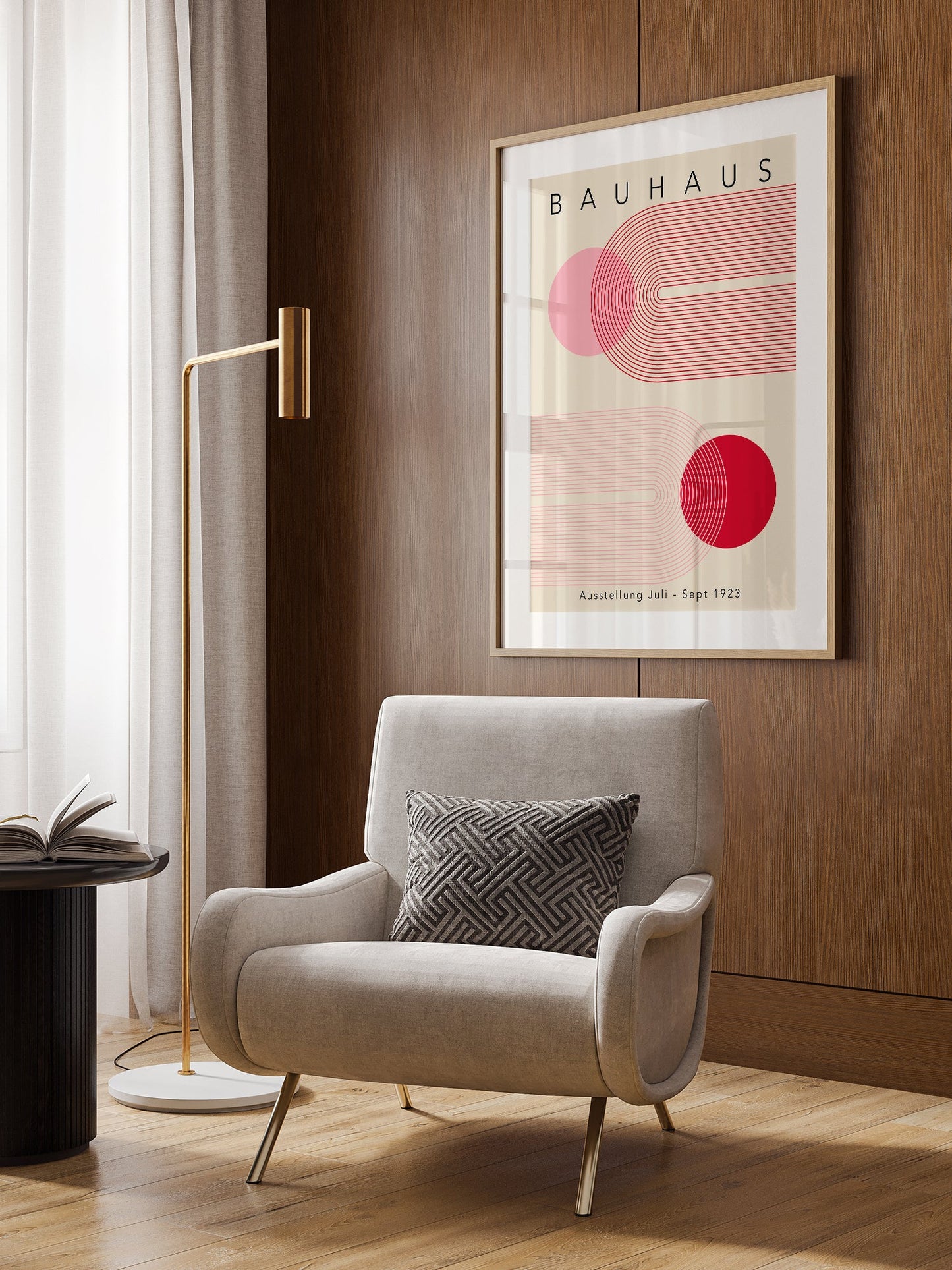 Bauhaus Poster - Red Pink Arch Geometric Art Print | Minimalist Wall Art Framed Poster