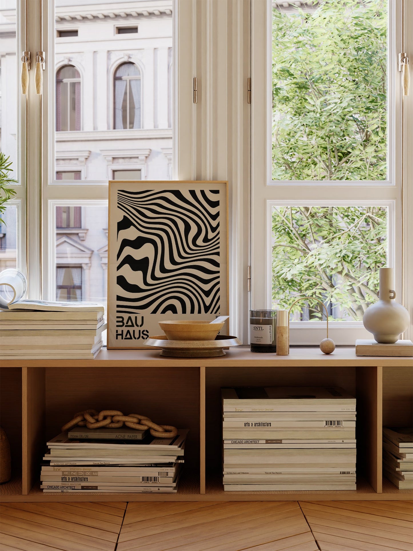 Bauhaus Poster – Abstract Wall Art with Black Wavy Lines | Modernist Design Print