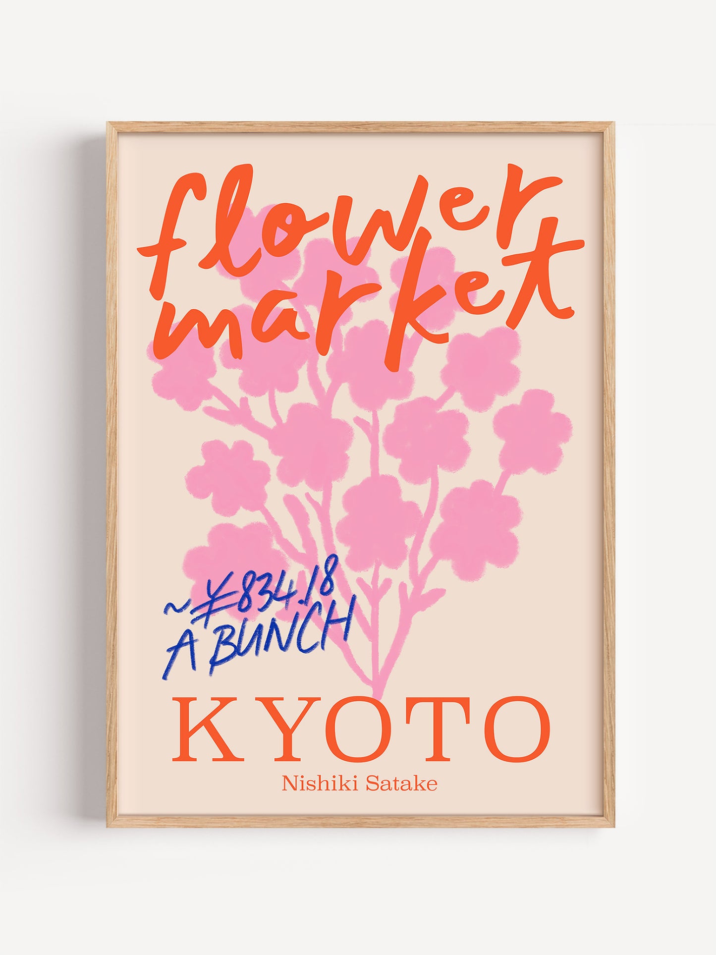 The image is a framed poster advertising a flower market in Kyoto, Japan.