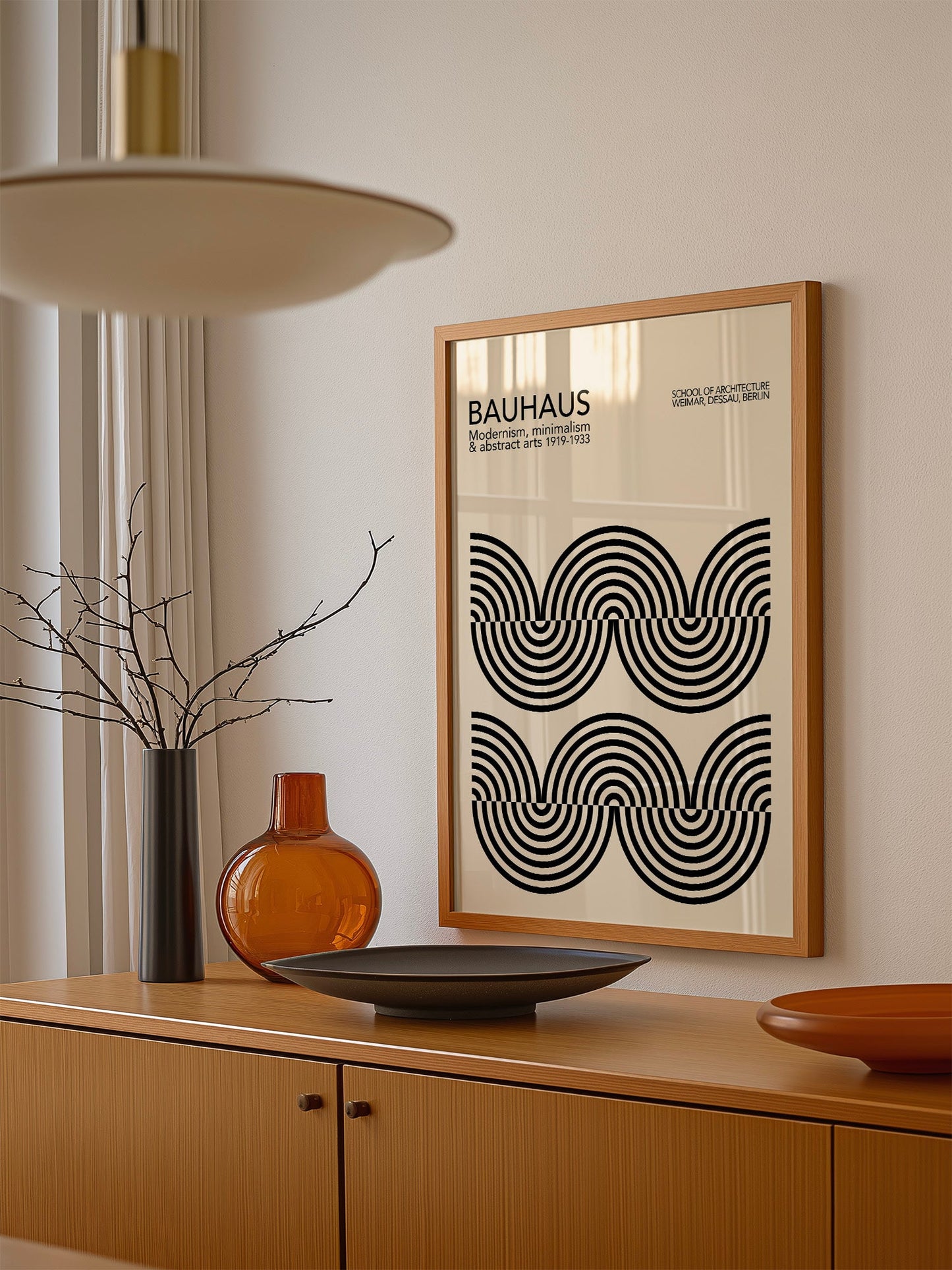 Bauhaus Poster Black - Curved Stripes Design | Mid Century Geometric Wall Art