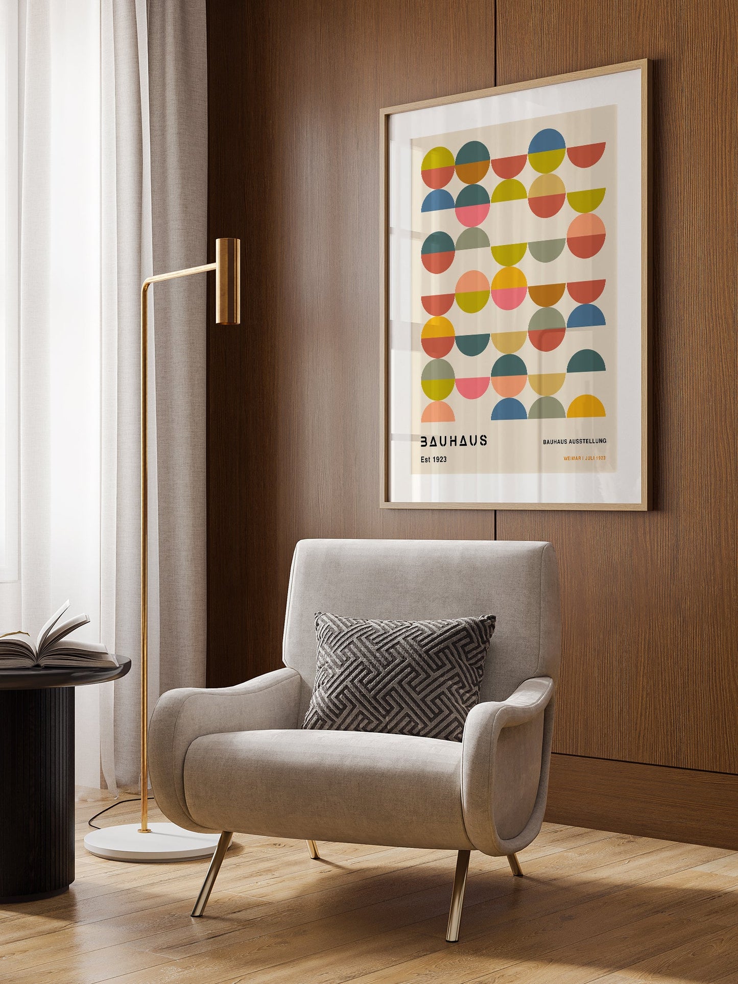 Bauhaus Poster - Multicolour Semi Circles Geometric Wall Art Framed Poster