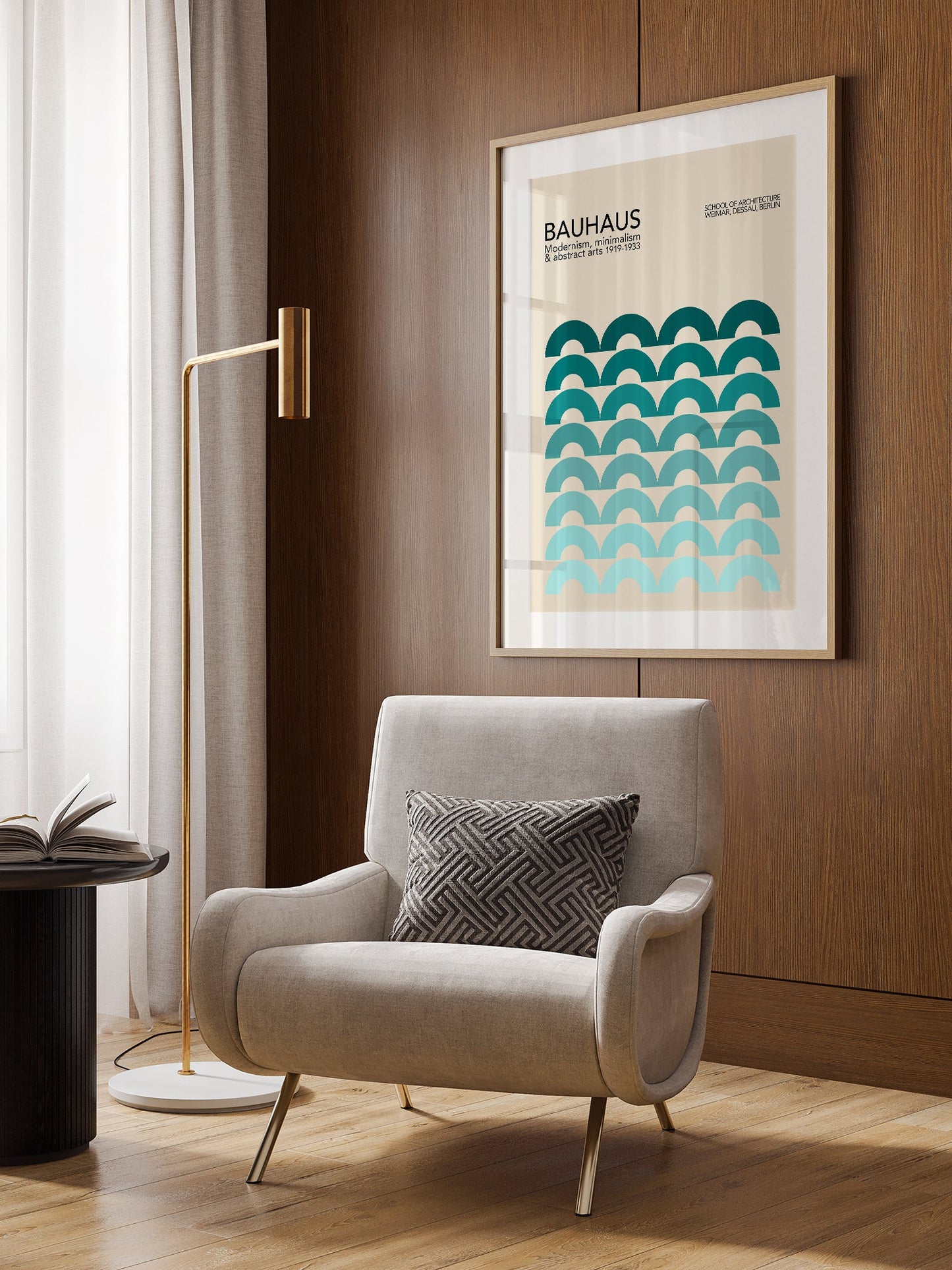 Bauhaus Poster – Blue Arches Gradient Art Print | Luxe Poster Co Framed