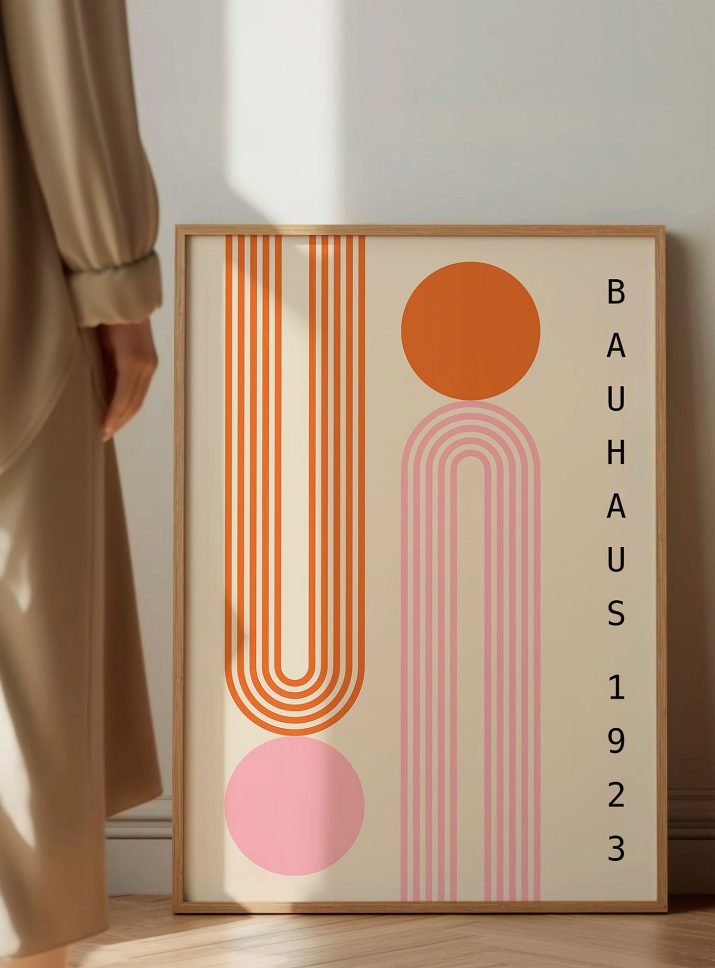 Bauhaus Wall Art – Modernist Geometric Print | Pink Orange Mid Century Poster