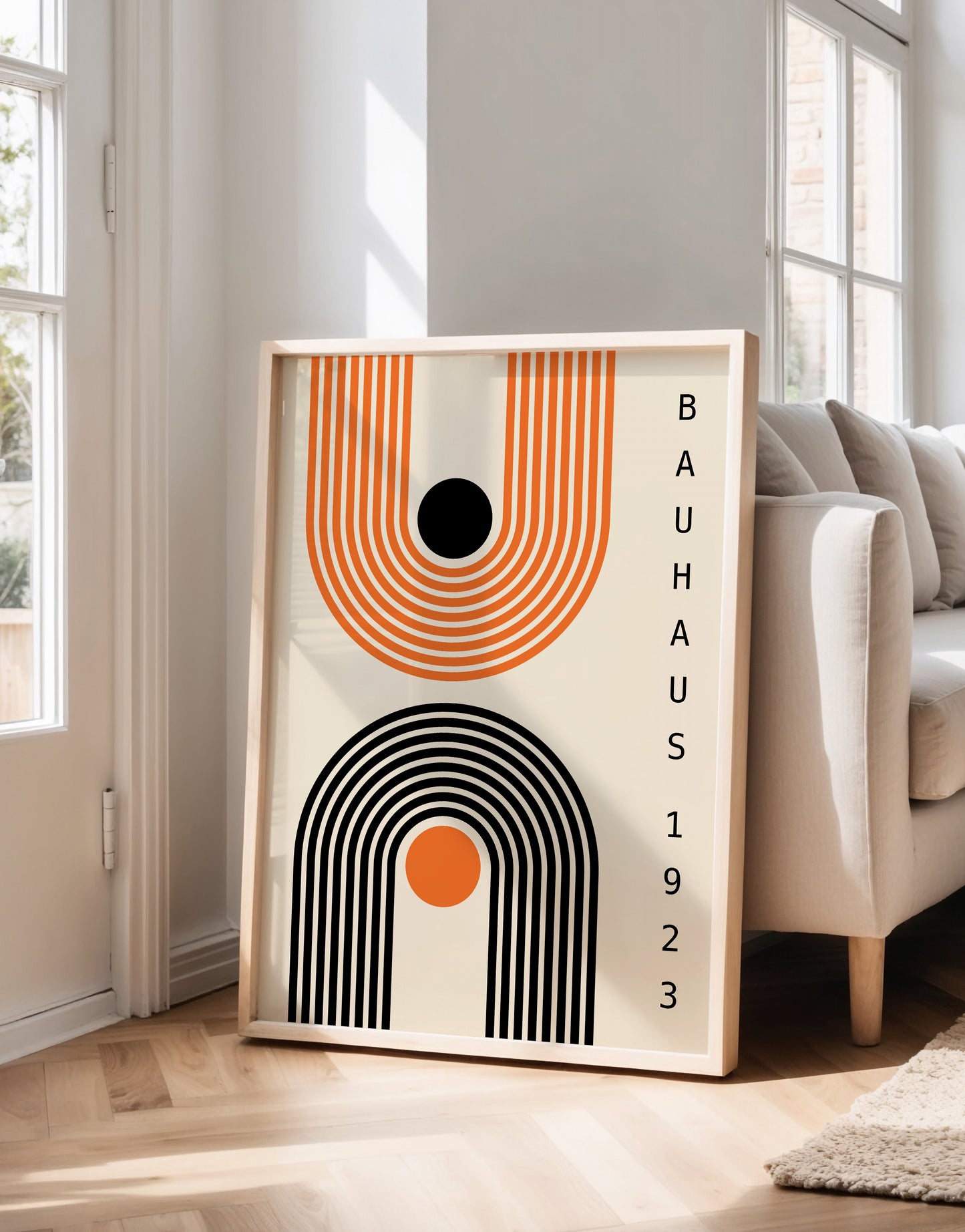 Bauhaus Print – Black Orange Geometric Wall Art | Mid Century Poster Unframed