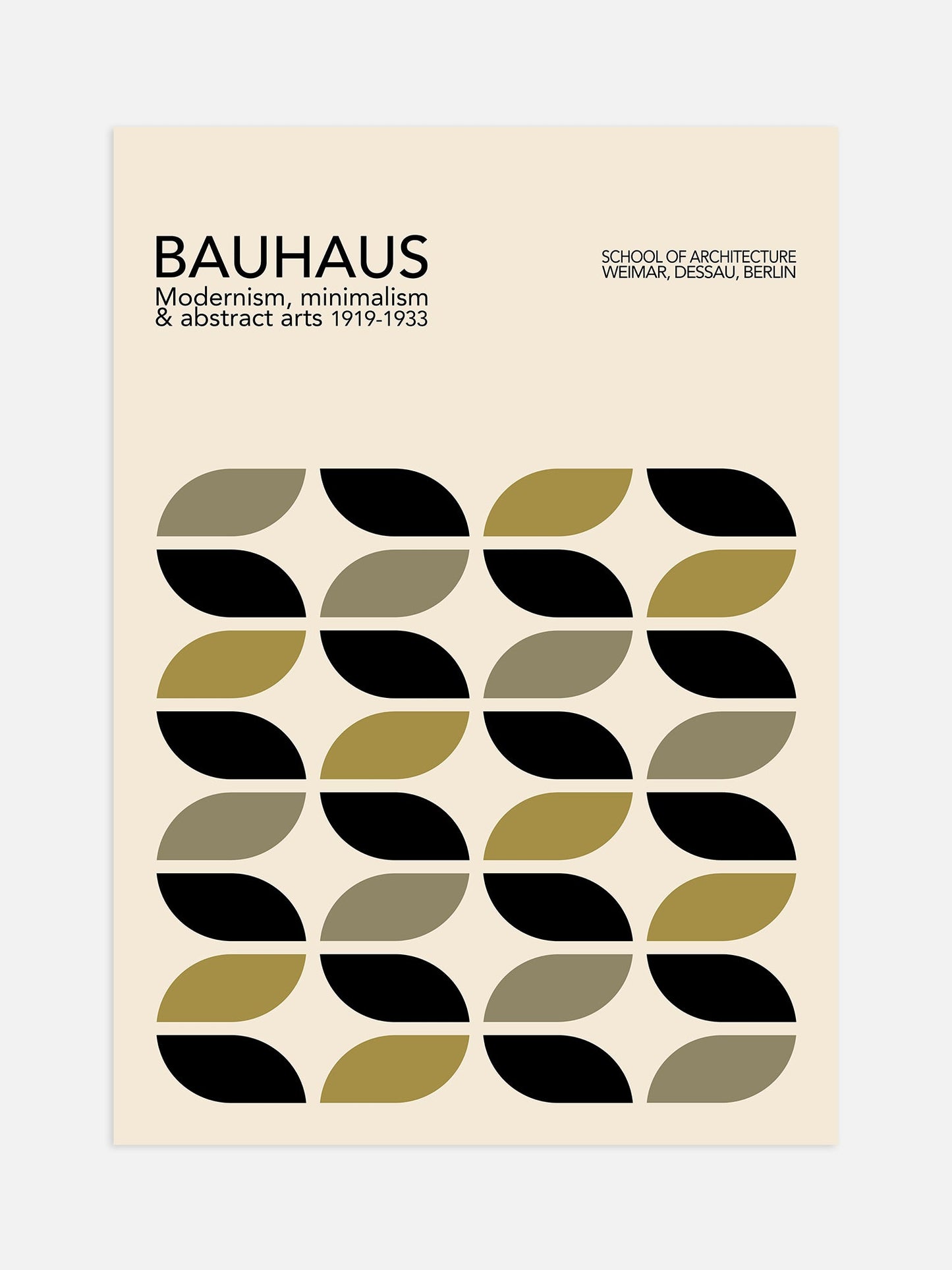 Bauhaus Poster – Black And Olive Geometric Wall Art | Mid Century Modern Decor