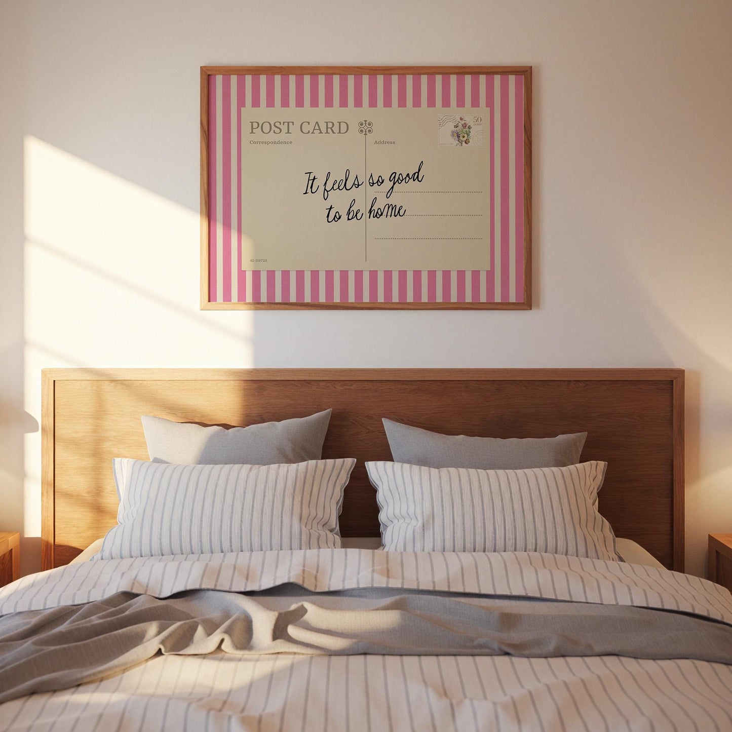 Vintage Postcard Wall Art: Neutral Striped Quote Print | Framed Option