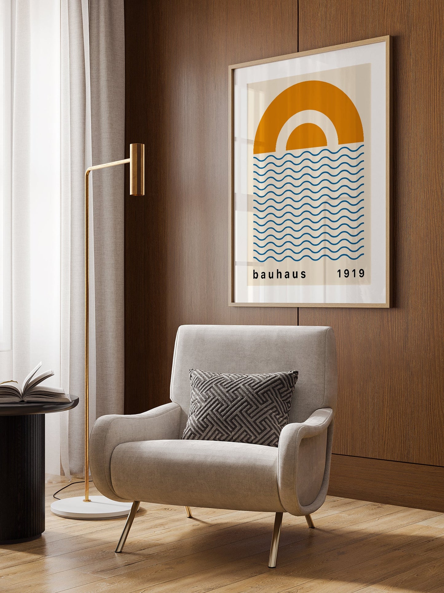 Bauhaus Landscape Poster – Minimalist Art Print With Ocean Sun Artwork