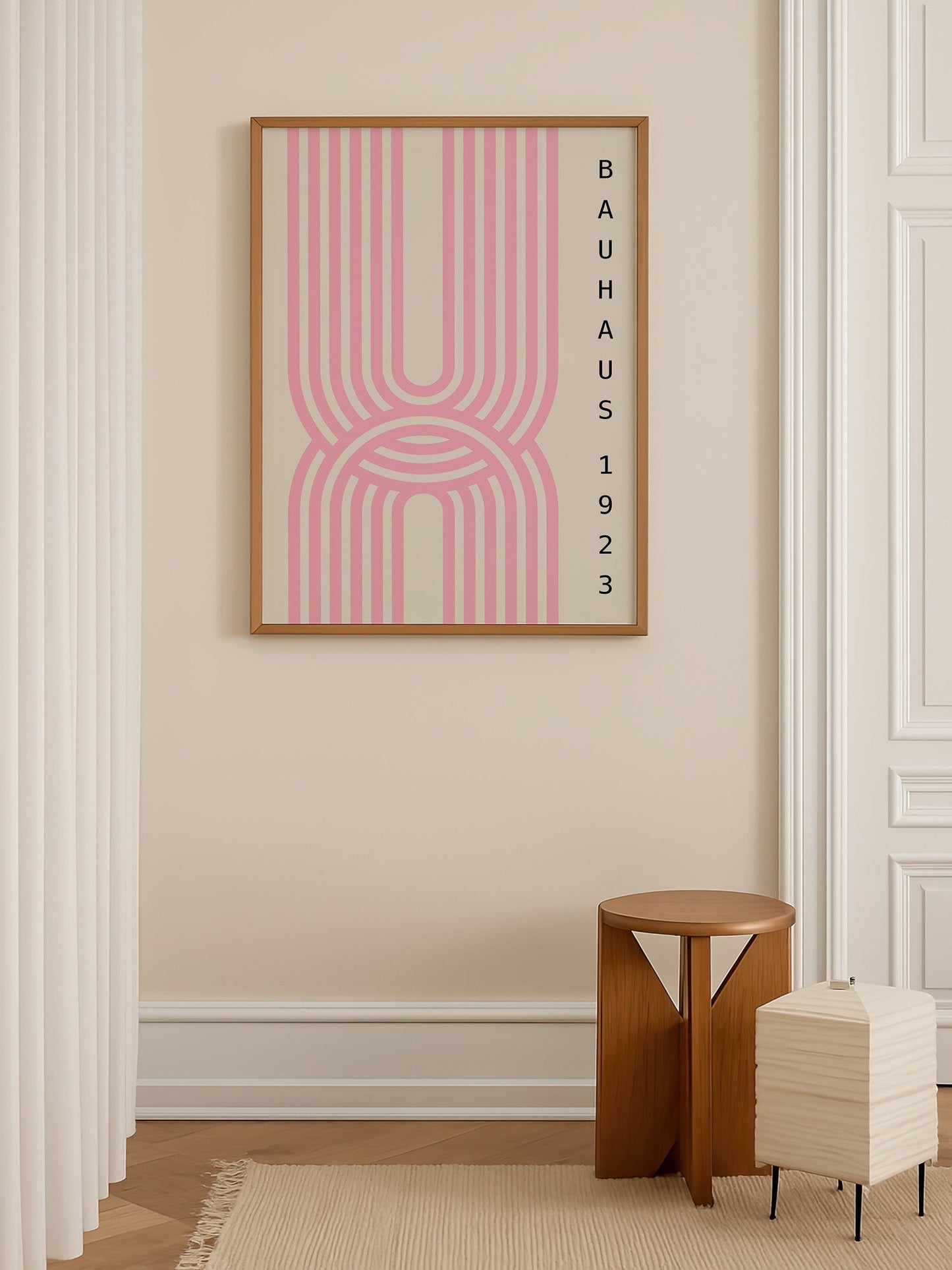 Bauhaus Wall Art – Pastel Pink Geometric Print | Modernist Mid Century Poster, Framed Option