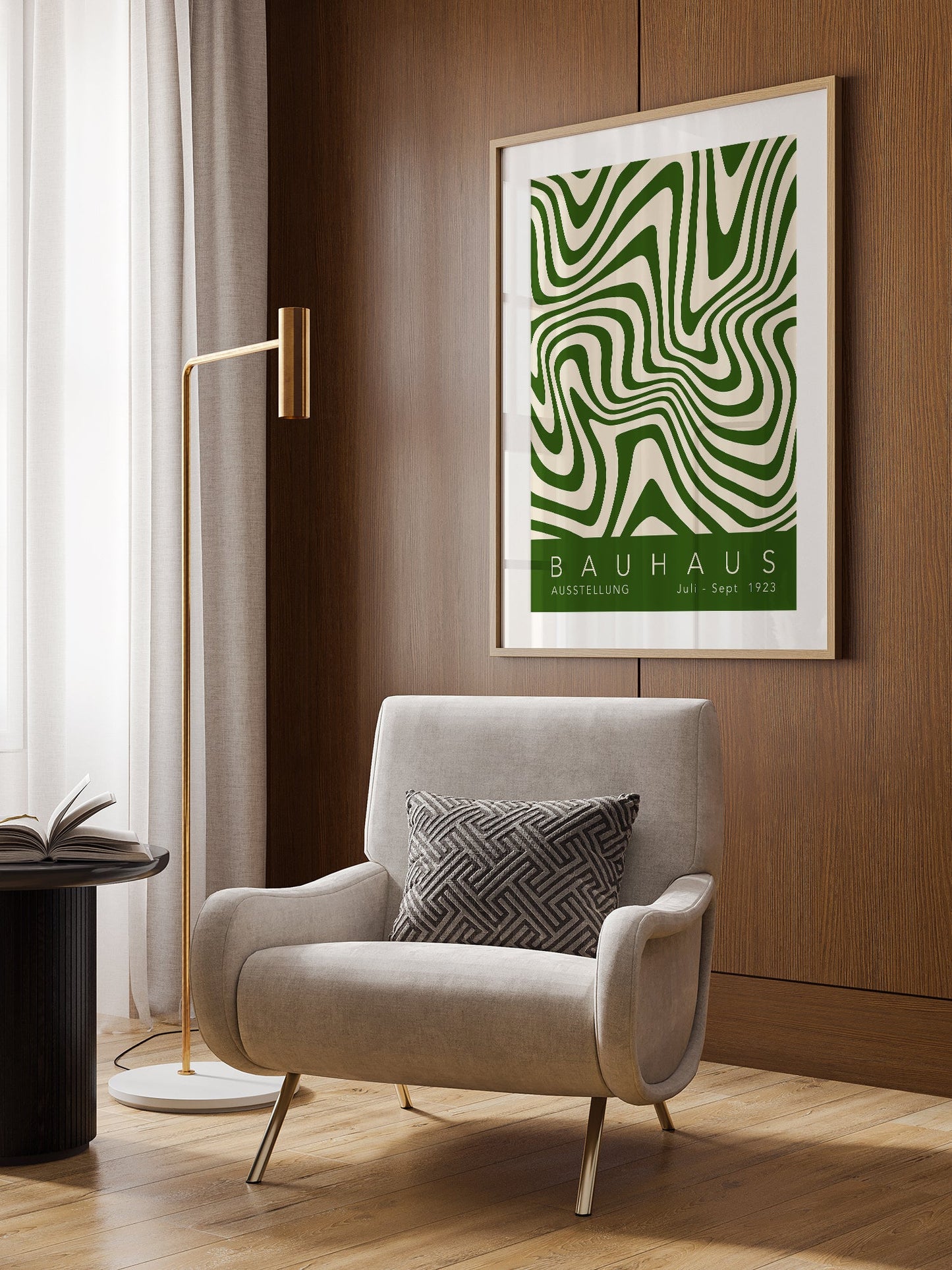 Wavy Green Bauhaus Poster – Modern Wall Art | Mid Century Abstract Print