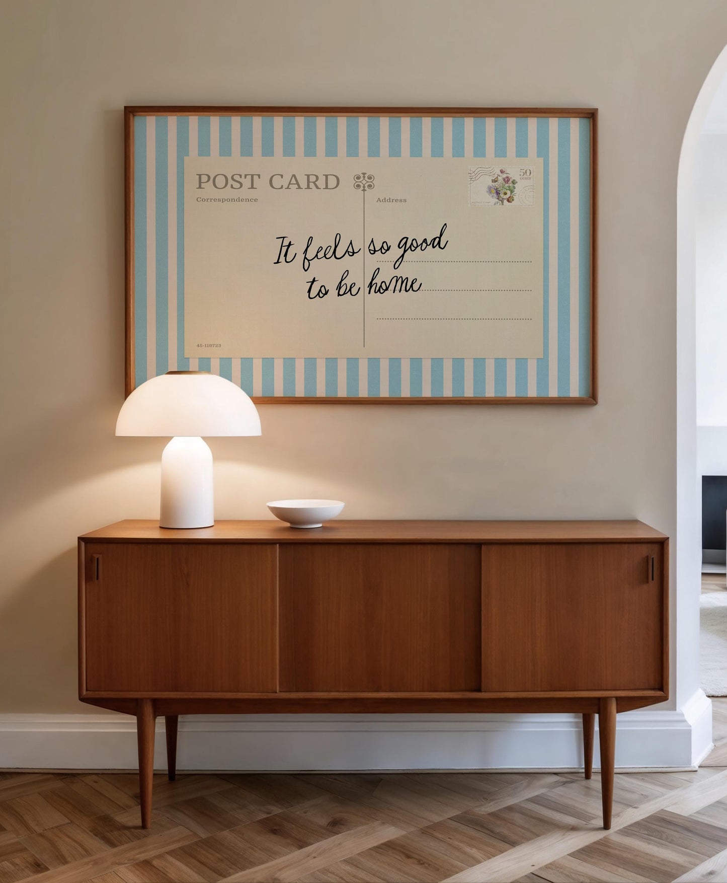 Vintage Postcard Wall Art: Neutral Striped Quote Print | Framed Option