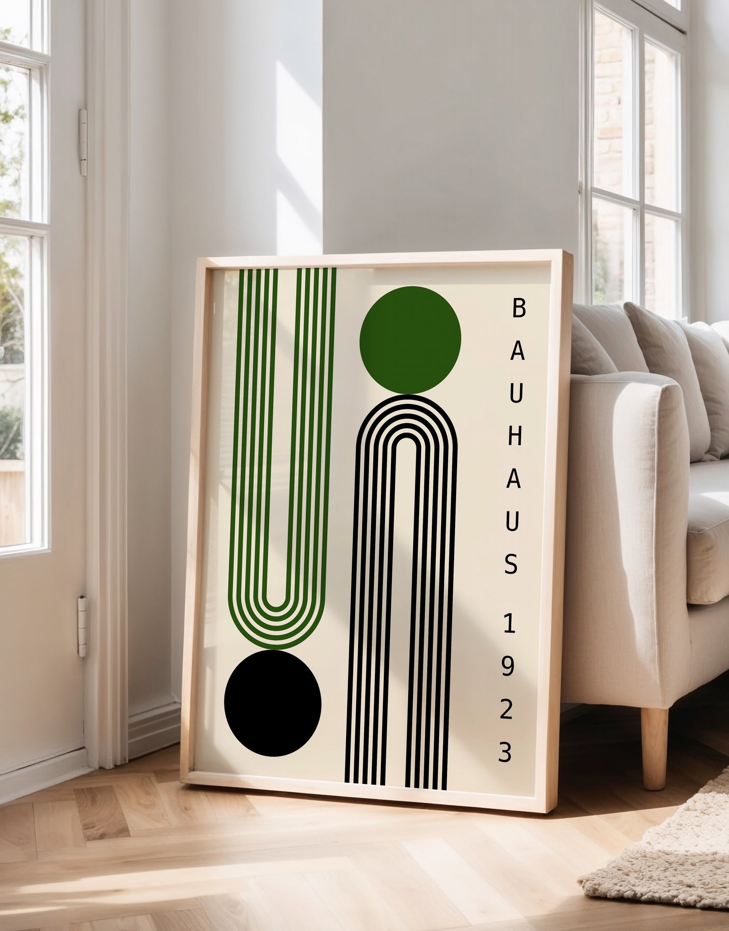 Bauhaus Poster – Mid Century Art Print With Black Green Geometric Design